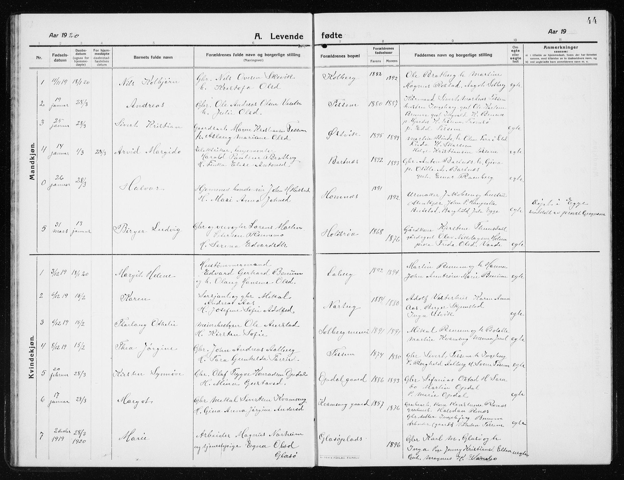 Ministerialprotokoller, klokkerbøker og fødselsregistre - Nord-Trøndelag, AV/SAT-A-1458/741/L0402: Klokkerbok nr. 741C03, 1911-1926, s. 44