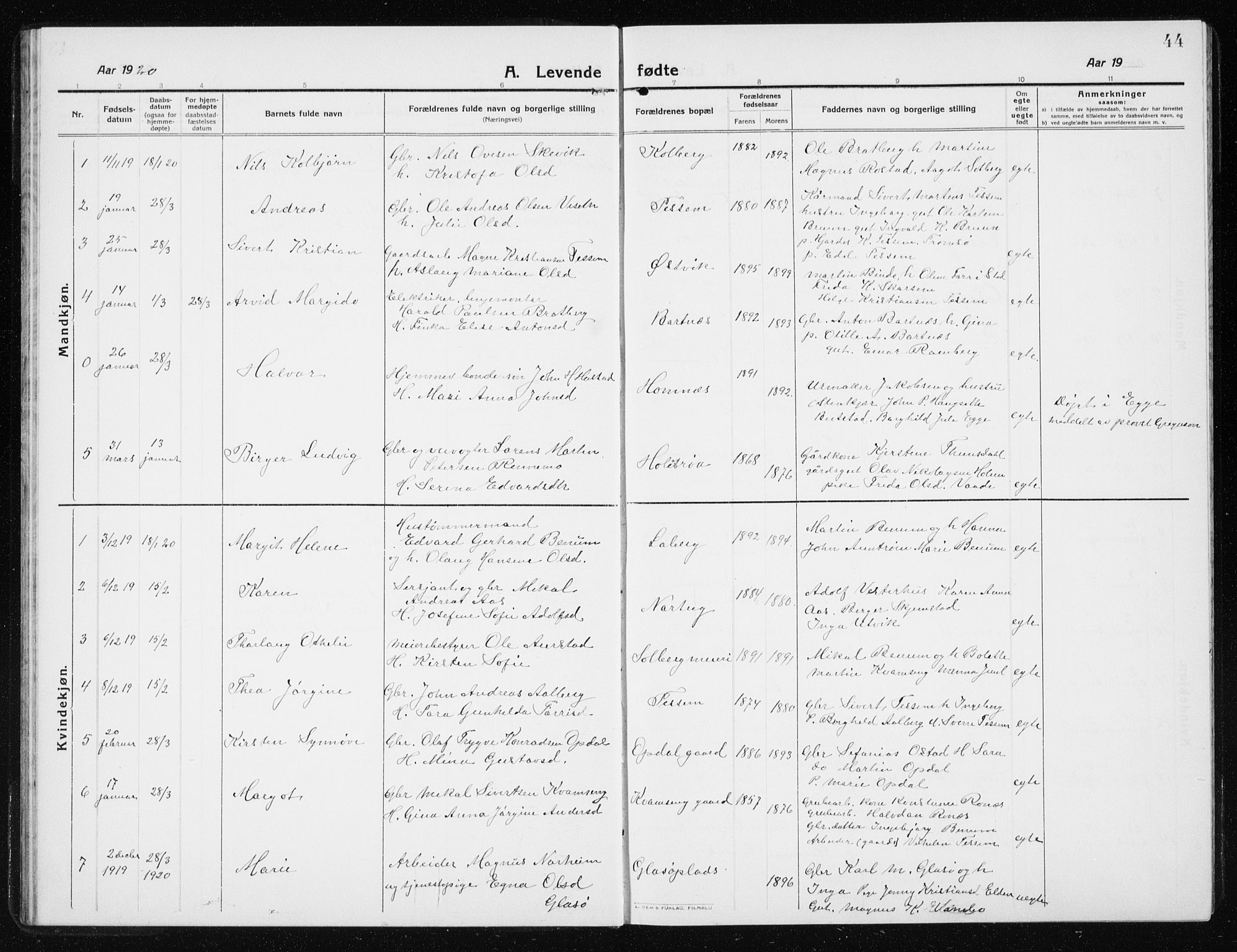 Ministerialprotokoller, klokkerbøker og fødselsregistre - Nord-Trøndelag, SAT/A-1458/741/L0402: Klokkerbok nr. 741C03, 1911-1926, s. 44