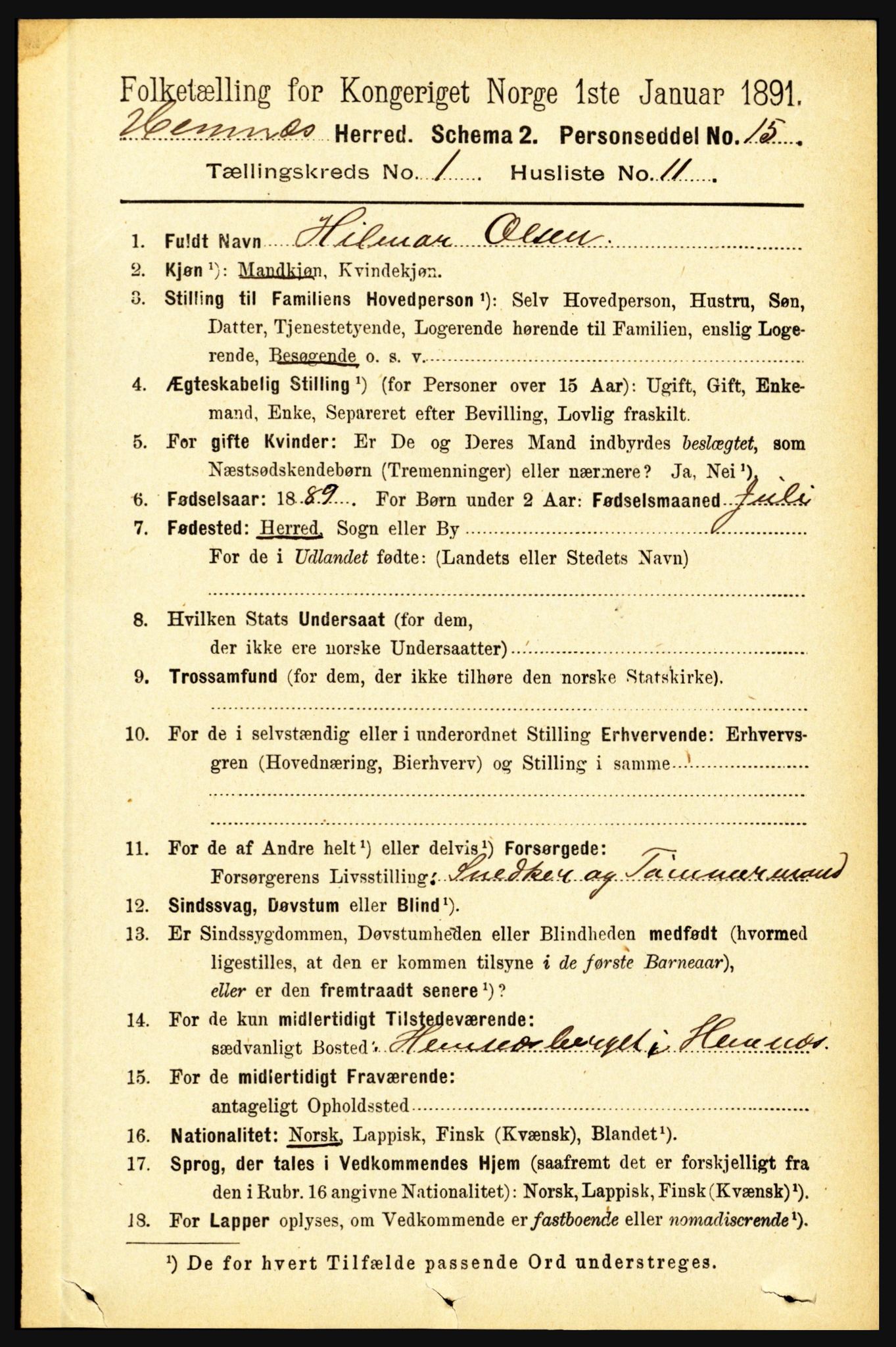 RA, Folketelling 1891 for 1832 Hemnes herred, 1891, s. 287