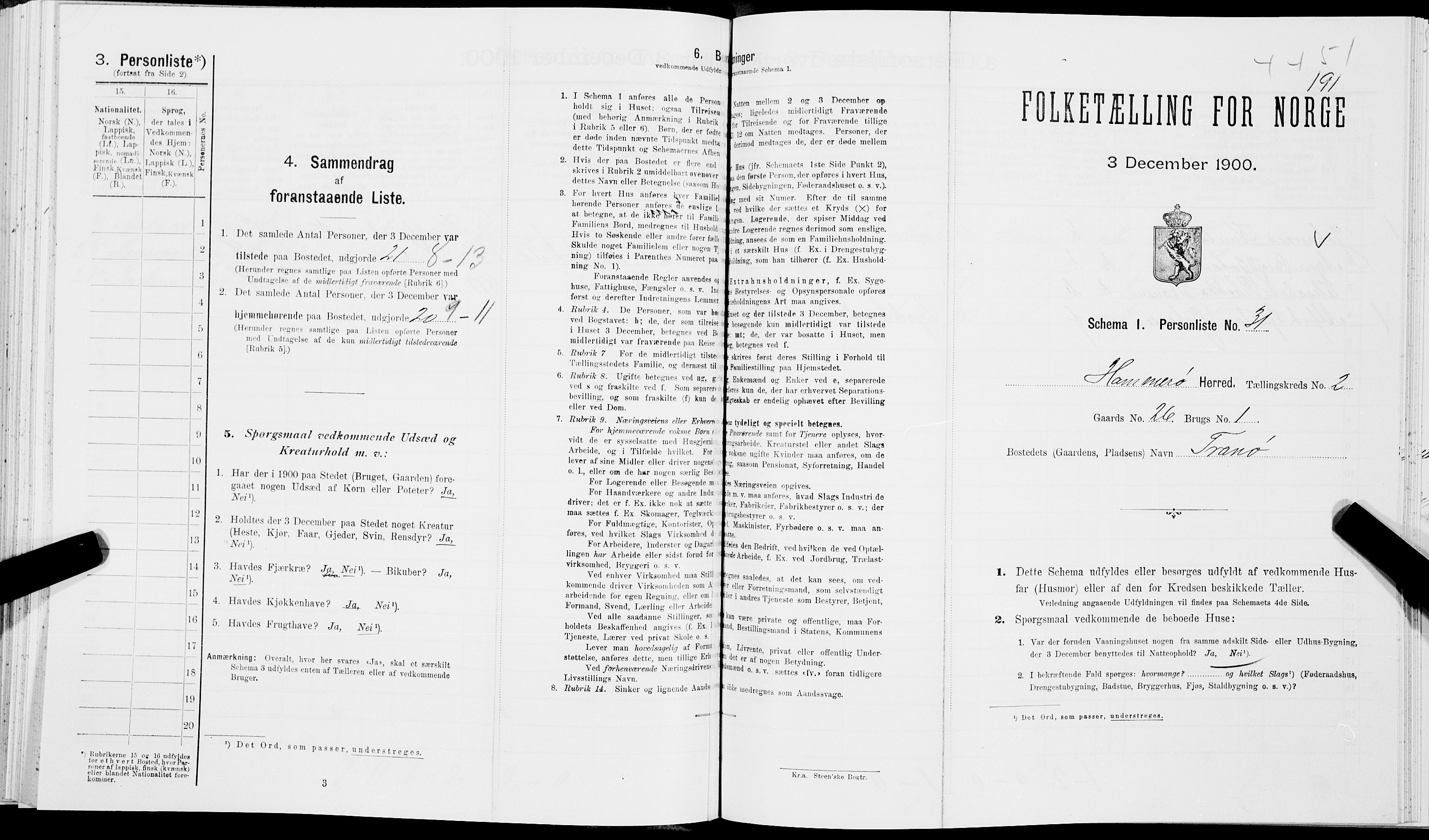 SAT, Folketelling 1900 for 1849 Hamarøy herred, 1900, s. 208