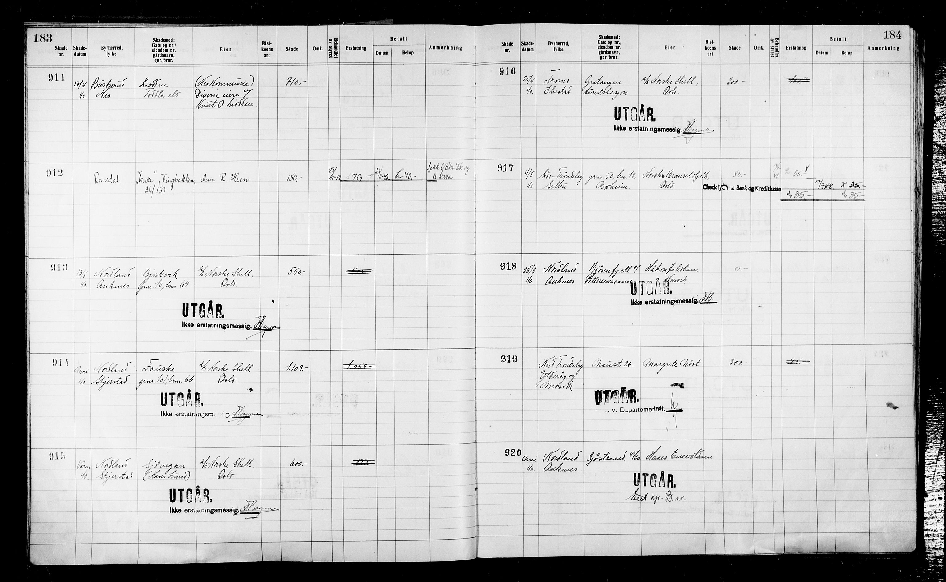 Krigsskadetrygdene for bygninger og løsøre, RA/S-1548/V/L0043: Bygning, ikke trygdet., 1940-1945, s. 183-184