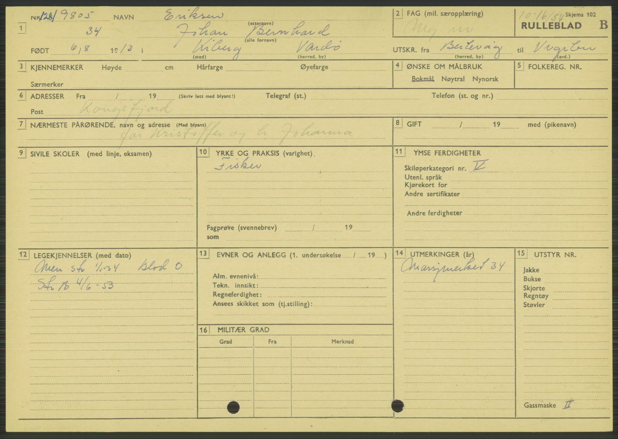 Forsvaret, Varanger bataljon, AV/RA-RAFA-2258/1/D/L0444: Rulleblad for menige født 1913-1914, 1913-1914, s. 60