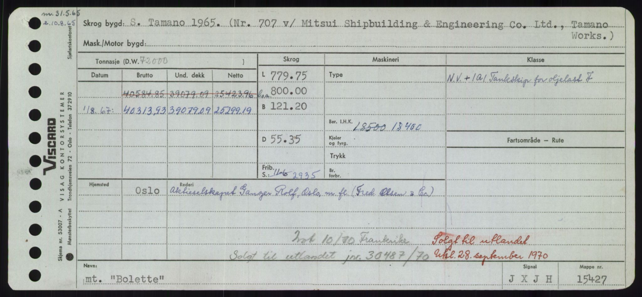 Sjøfartsdirektoratet med forløpere, Skipsmålingen, RA/S-1627/H/Hd/L0004: Fartøy, Bia-Boy, s. 449