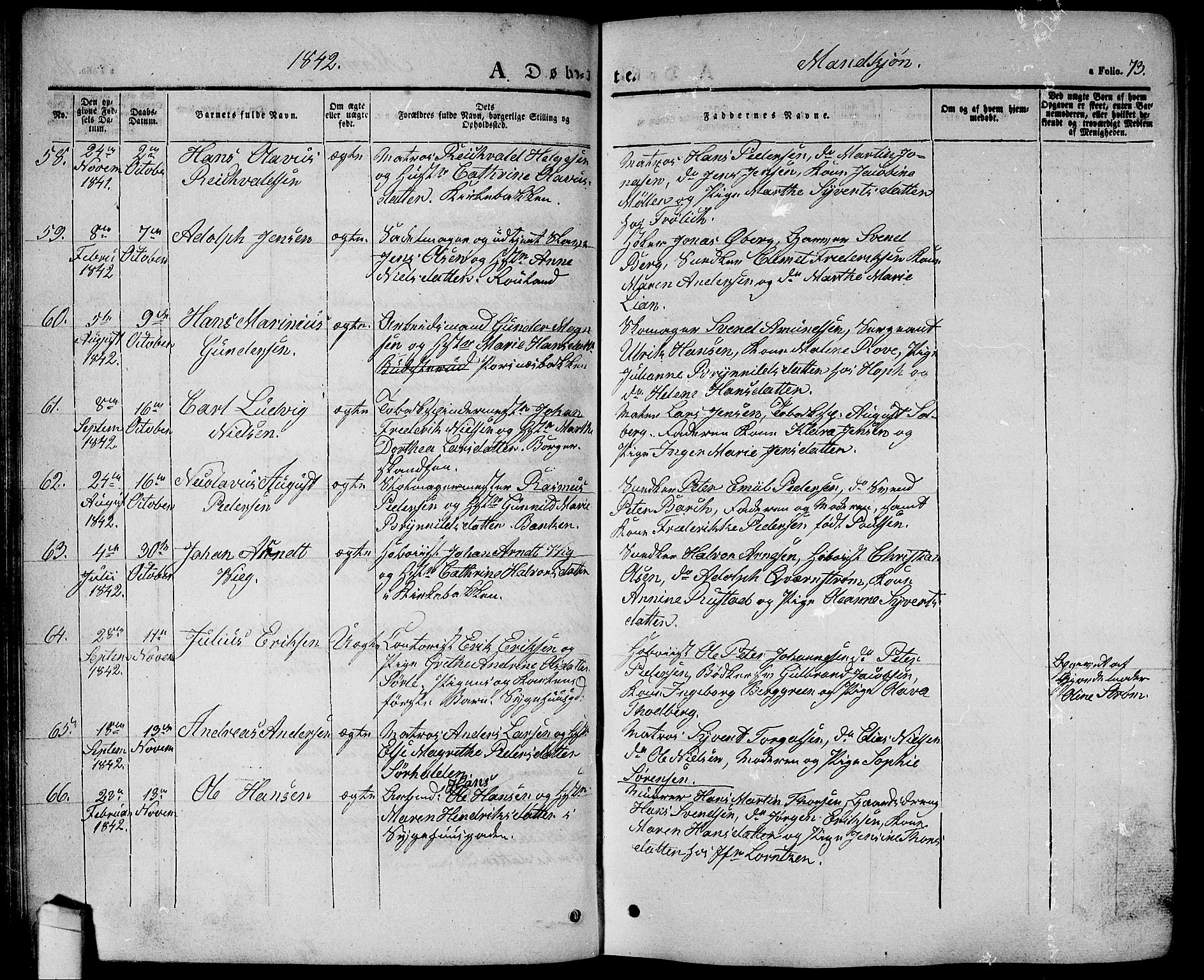 Halden prestekontor Kirkebøker, AV/SAO-A-10909/G/Ga/L0003: Klokkerbok nr. 3, 1834-1844, s. 73
