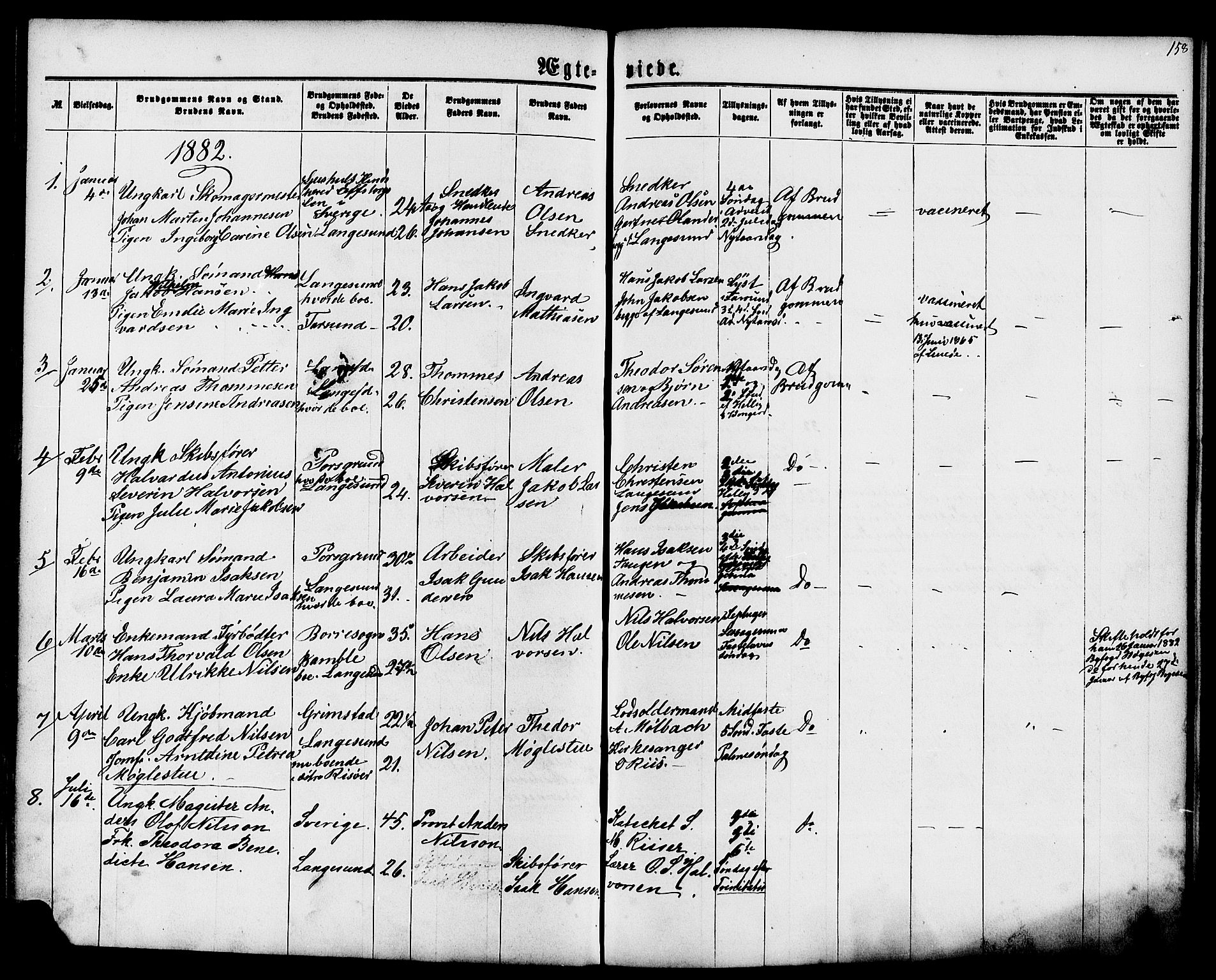 Langesund kirkebøker, AV/SAKO-A-280/G/Ga/L0004: Klokkerbok nr. 4, 1859-1884, s. 158
