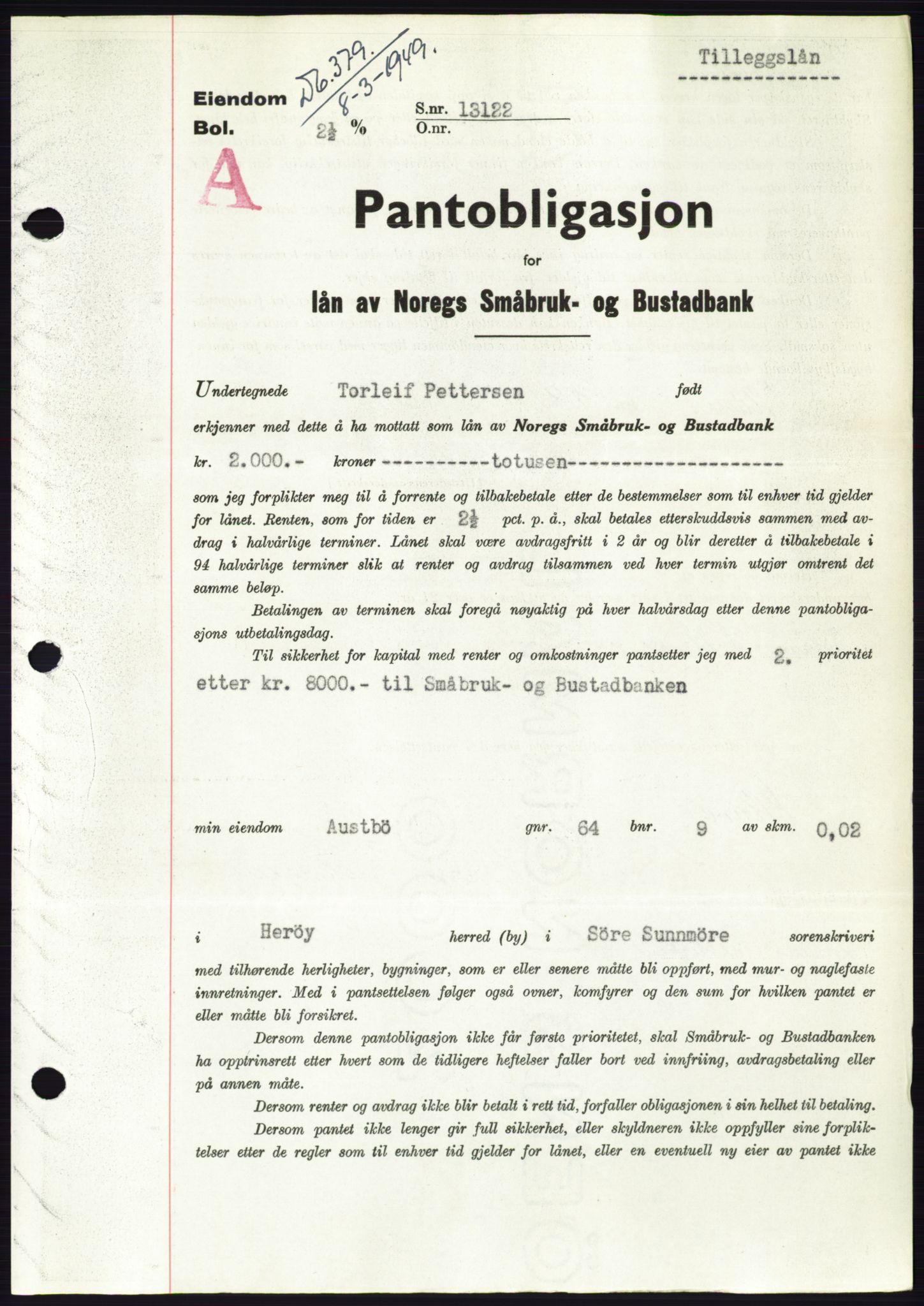 Søre Sunnmøre sorenskriveri, SAT/A-4122/1/2/2C/L0116: Pantebok nr. 4B, 1948-1949, Dagboknr: 379/1949