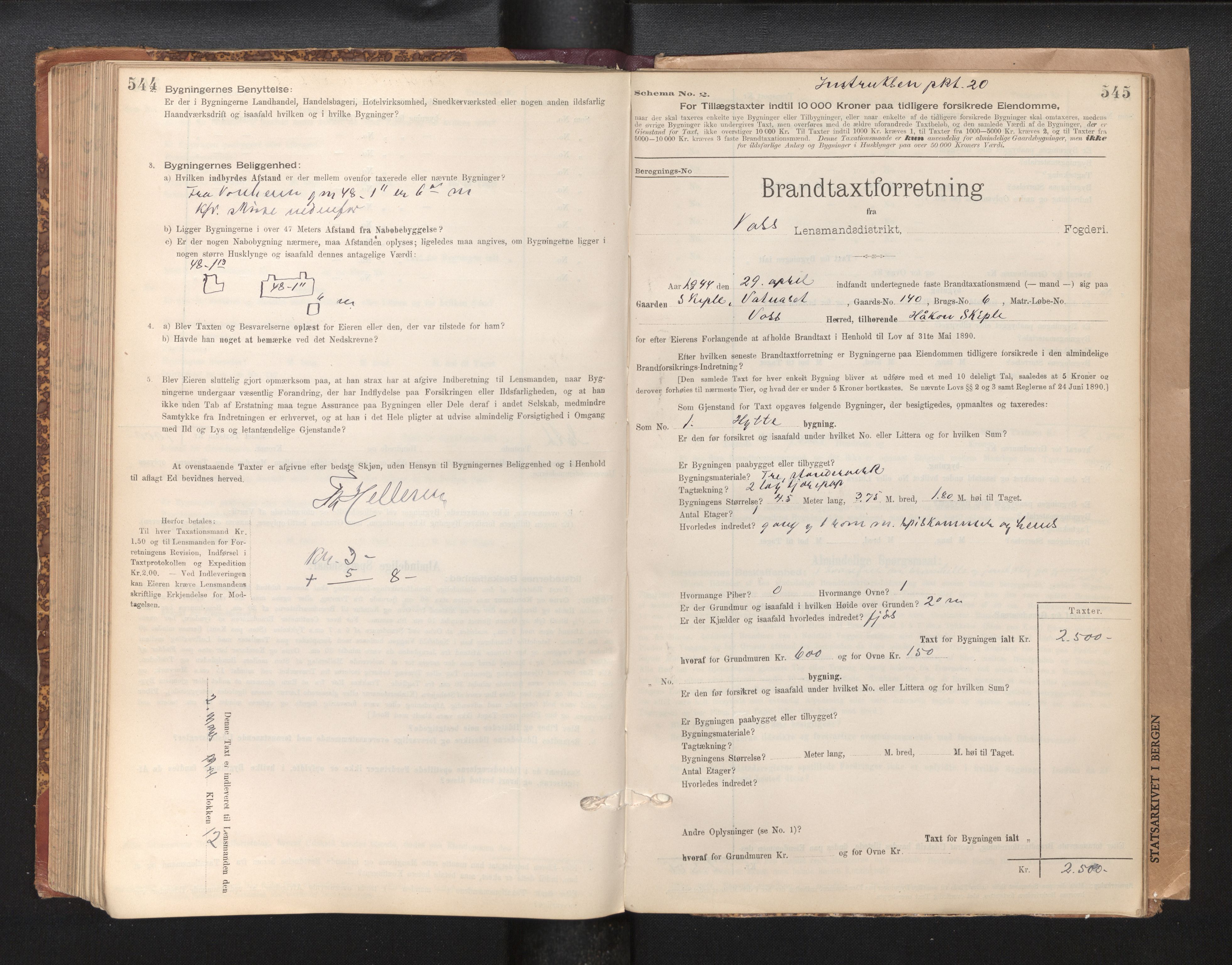 Lensmannen i Voss, SAB/A-35801/0012/L0008: Branntakstprotokoll, skjematakst, 1895-1945, s. 544-545