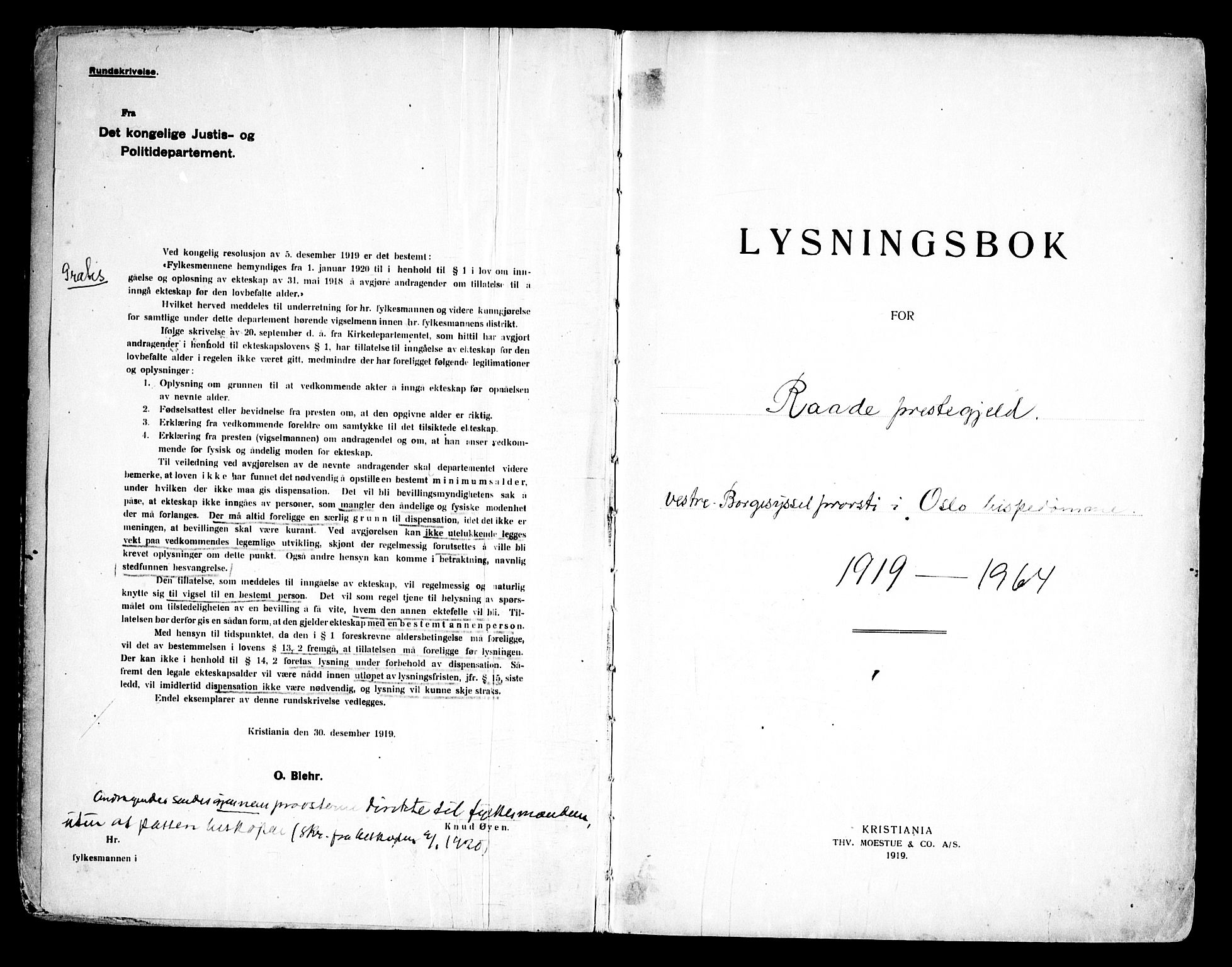 Råde prestekontor kirkebøker, AV/SAO-A-2009/H/Ha/L0001: Lysningsprotokoll nr. 1, 1919-1964