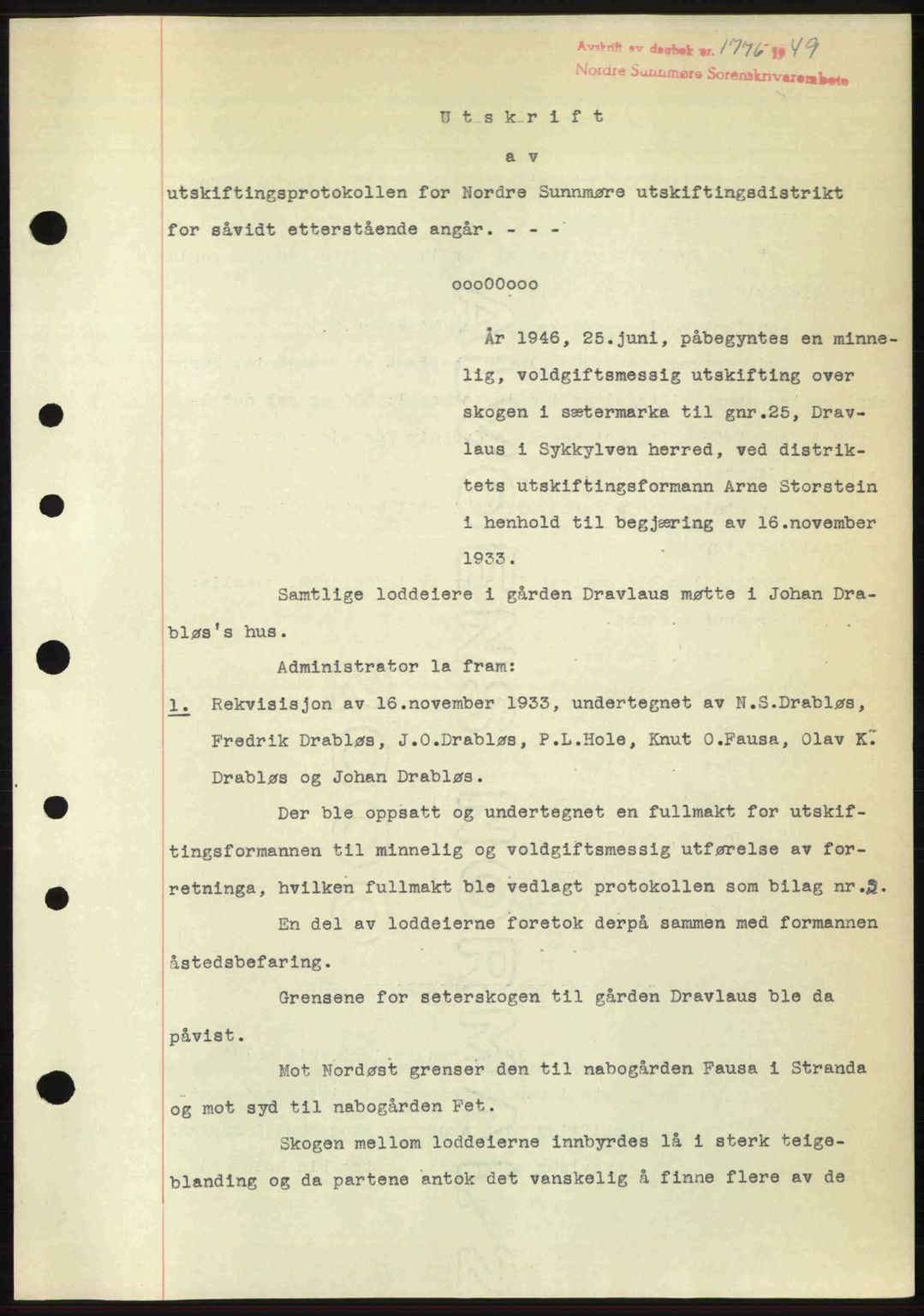 Nordre Sunnmøre sorenskriveri, AV/SAT-A-0006/1/2/2C/2Ca: Pantebok nr. A31, 1949-1949, Dagboknr: 1776/1949