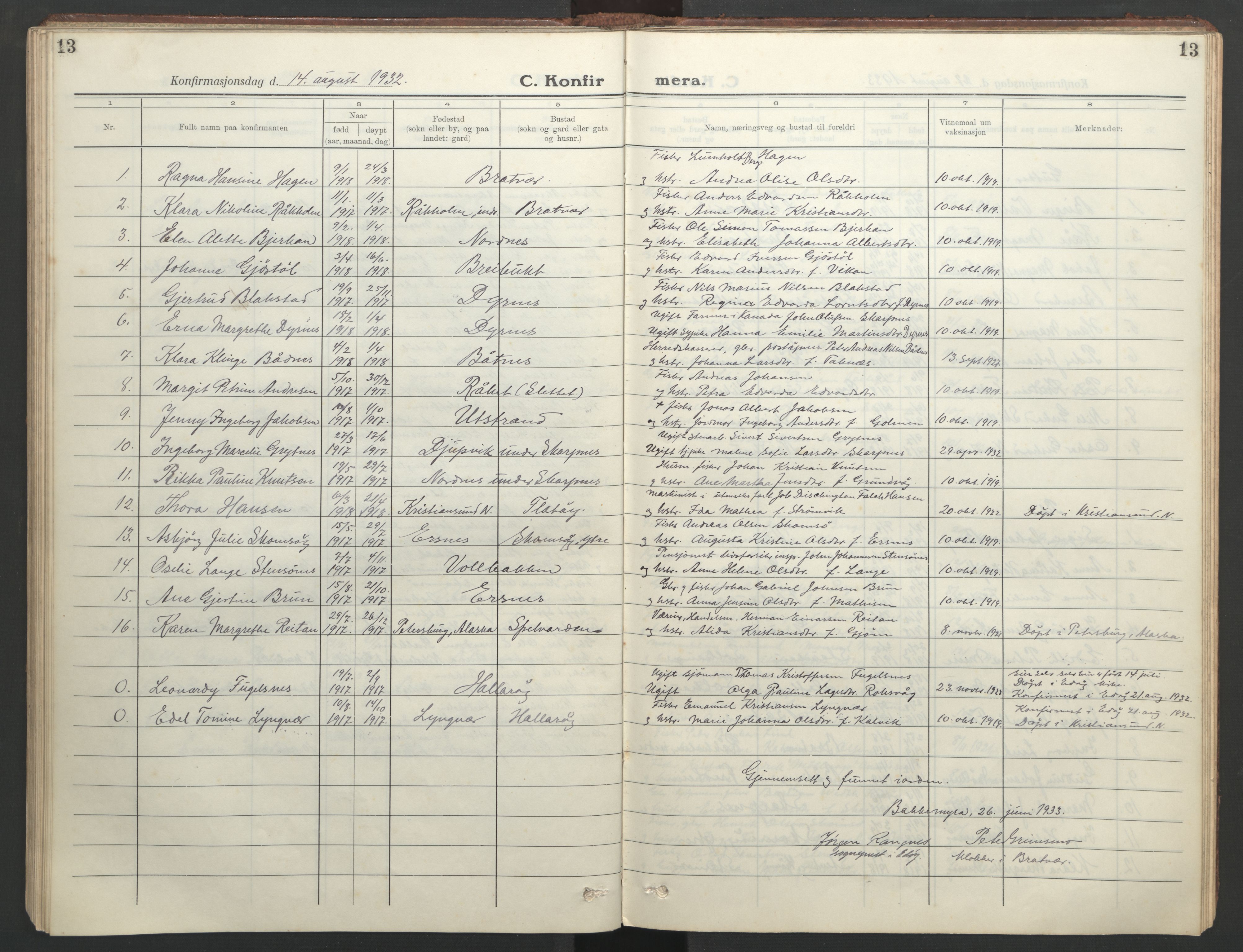 Ministerialprotokoller, klokkerbøker og fødselsregistre - Møre og Romsdal, AV/SAT-A-1454/582/L0950: Klokkerbok nr. 582C02, 1926-1950, s. 13