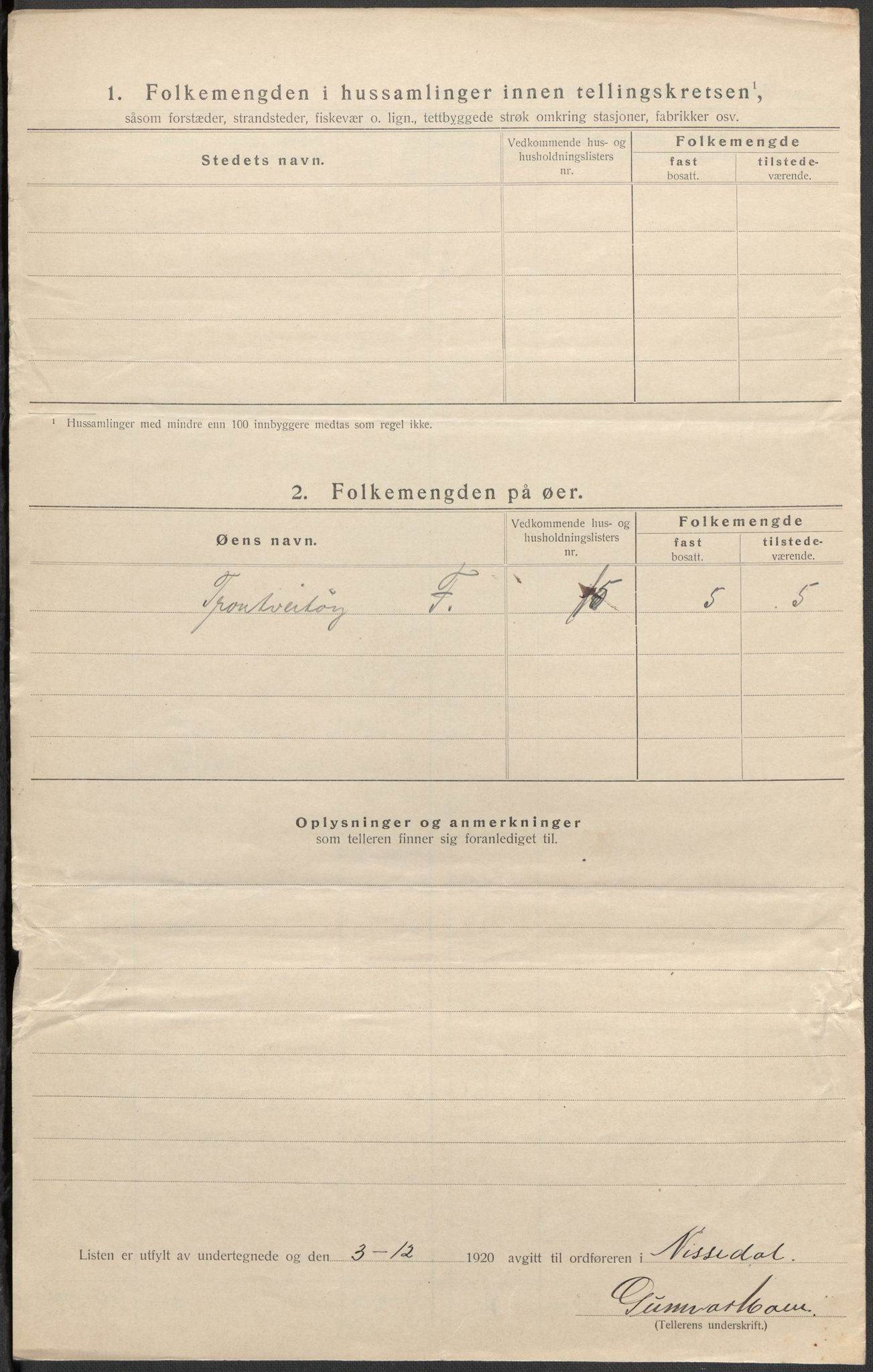 SAKO, Folketelling 1920 for 0830 Nissedal herred, 1920, s. 22