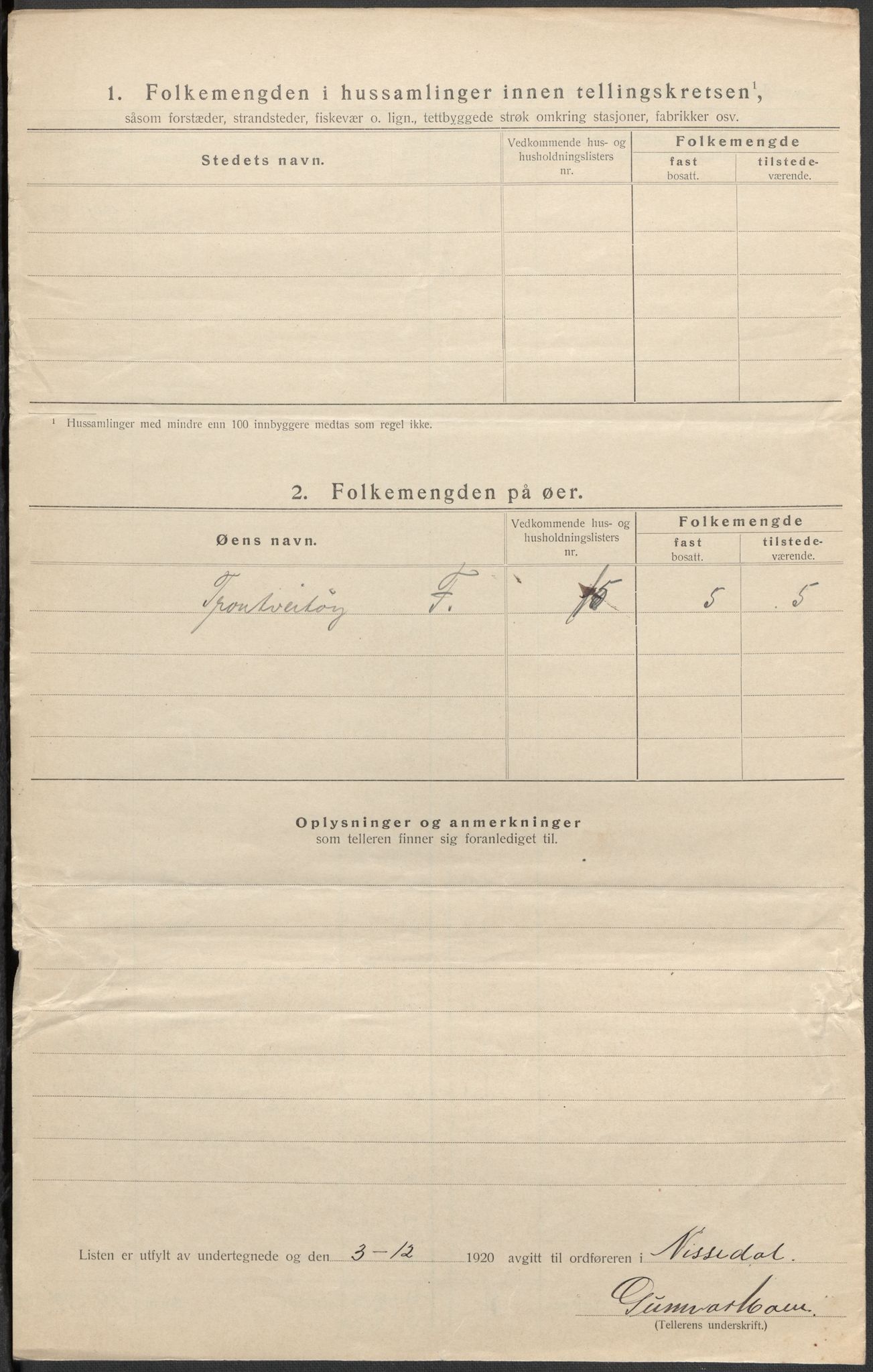 SAKO, Folketelling 1920 for 0830 Nissedal herred, 1920, s. 22