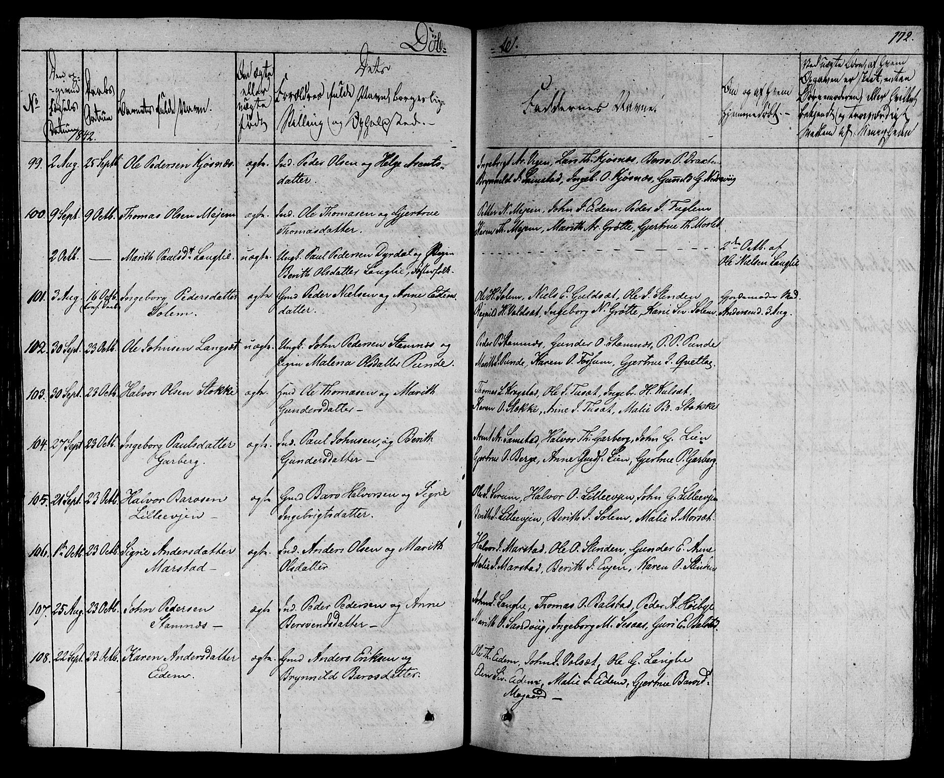 Ministerialprotokoller, klokkerbøker og fødselsregistre - Sør-Trøndelag, SAT/A-1456/695/L1143: Ministerialbok nr. 695A05 /1, 1824-1842, s. 172