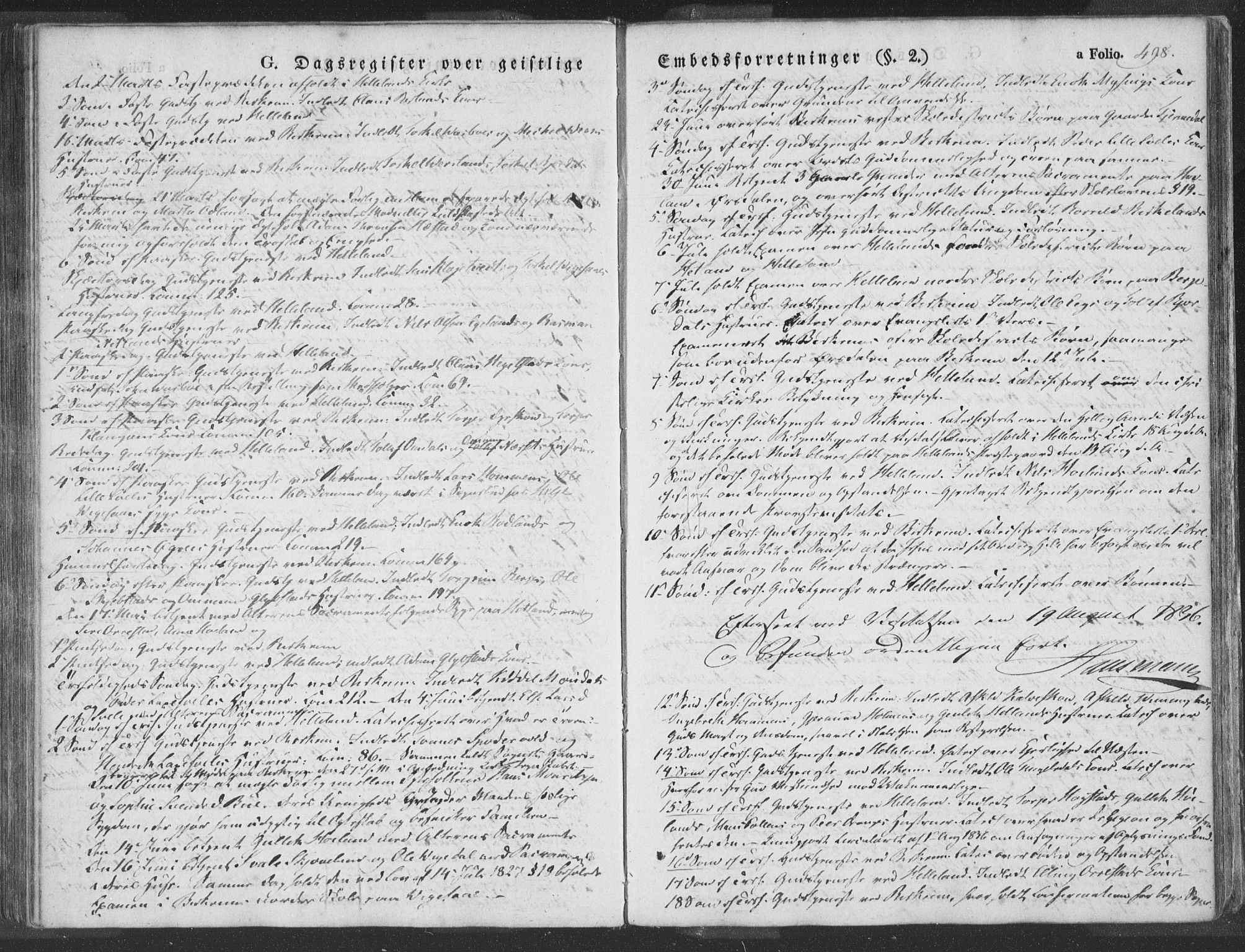 Helleland sokneprestkontor, AV/SAST-A-101810: Ministerialbok nr. A 6.2, 1834-1863, s. 498