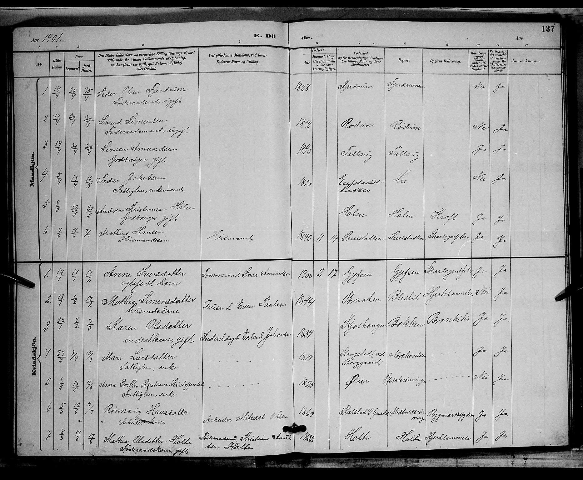 Østre Gausdal prestekontor, AV/SAH-PREST-092/H/Ha/Hab/L0002: Klokkerbok nr. 2, 1894-1904, s. 137