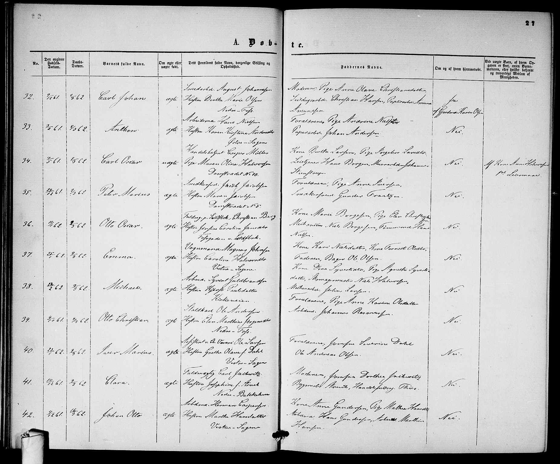 Gamle Aker prestekontor Kirkebøker, SAO/A-10617a/G/L0001: Klokkerbok nr. 1, 1861-1868, s. 27