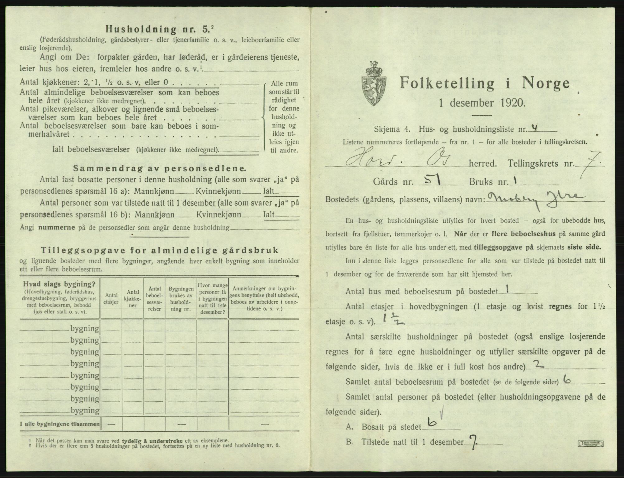 SAB, Folketelling 1920 for 1243 Os herred, 1920, s. 700