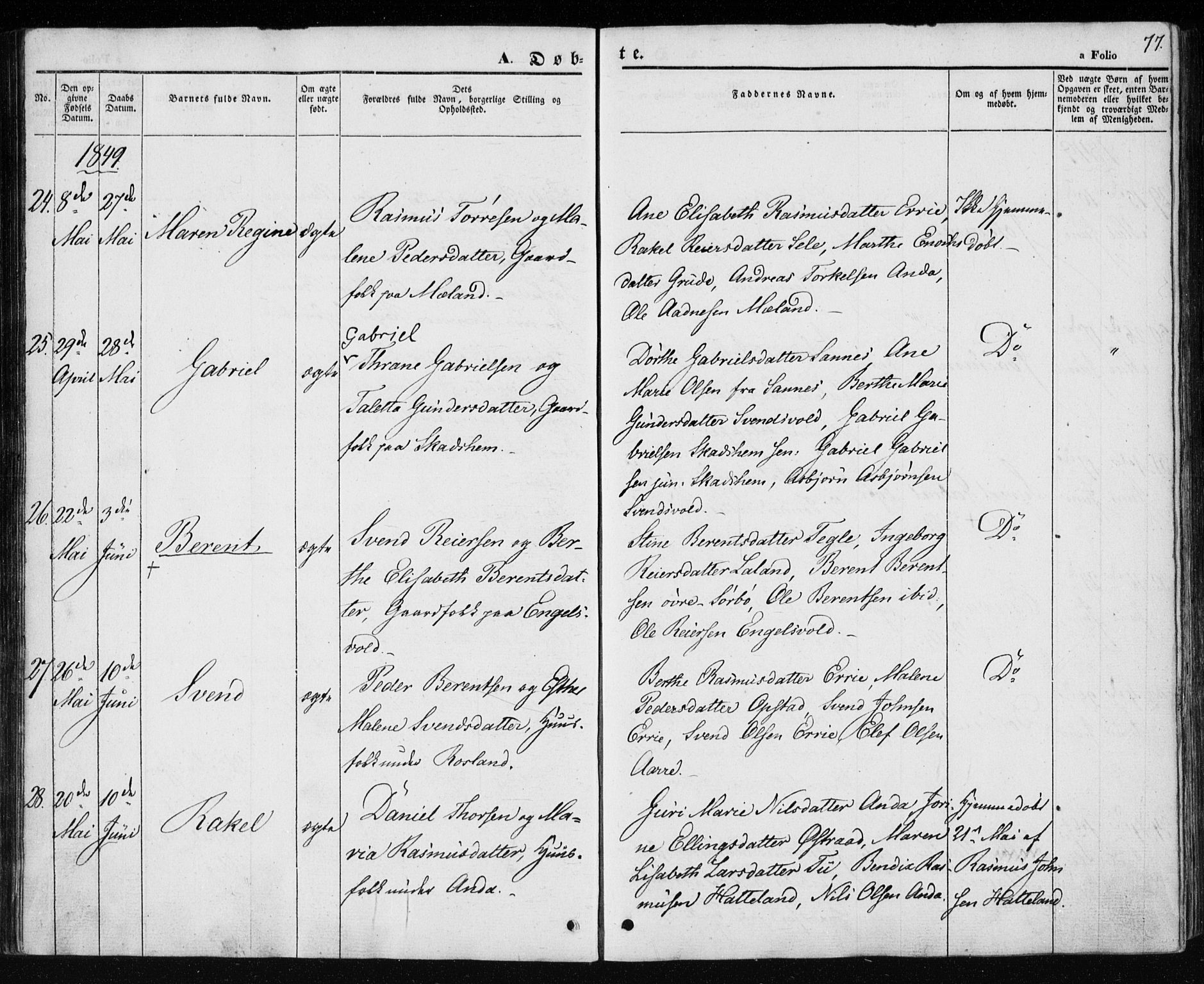 Klepp sokneprestkontor, AV/SAST-A-101803/001/3/30BA/L0004: Ministerialbok nr. A 4, 1842-1852, s. 77