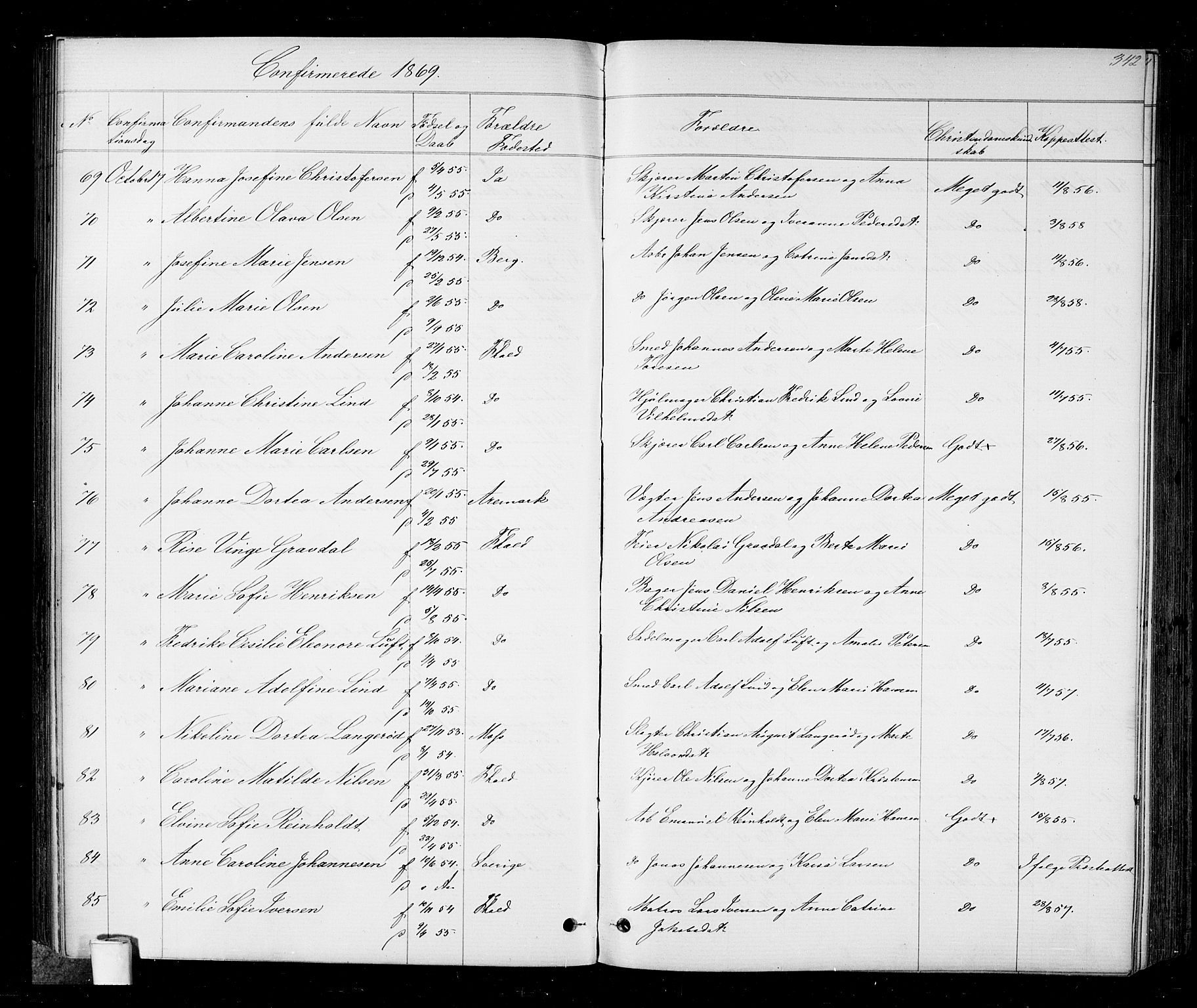 Halden prestekontor Kirkebøker, AV/SAO-A-10909/G/Ga/L0006: Klokkerbok nr. 6, 1869-1884, s. 342