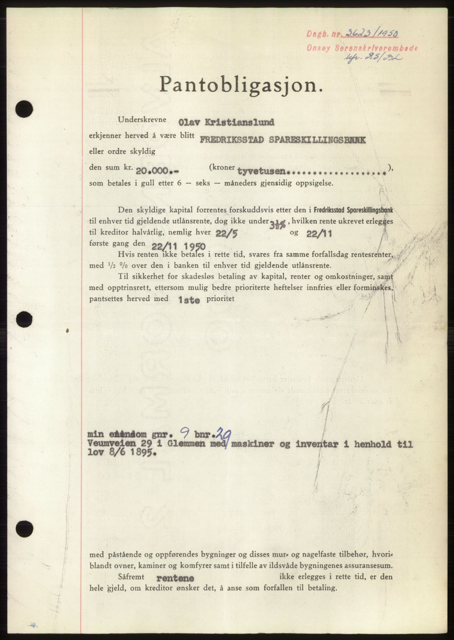 Onsøy sorenskriveri, SAO/A-10474/G/Ga/Gac/L0010: Pantebok nr. B 18-10, 1950-1950, Dagboknr: 3623/1950