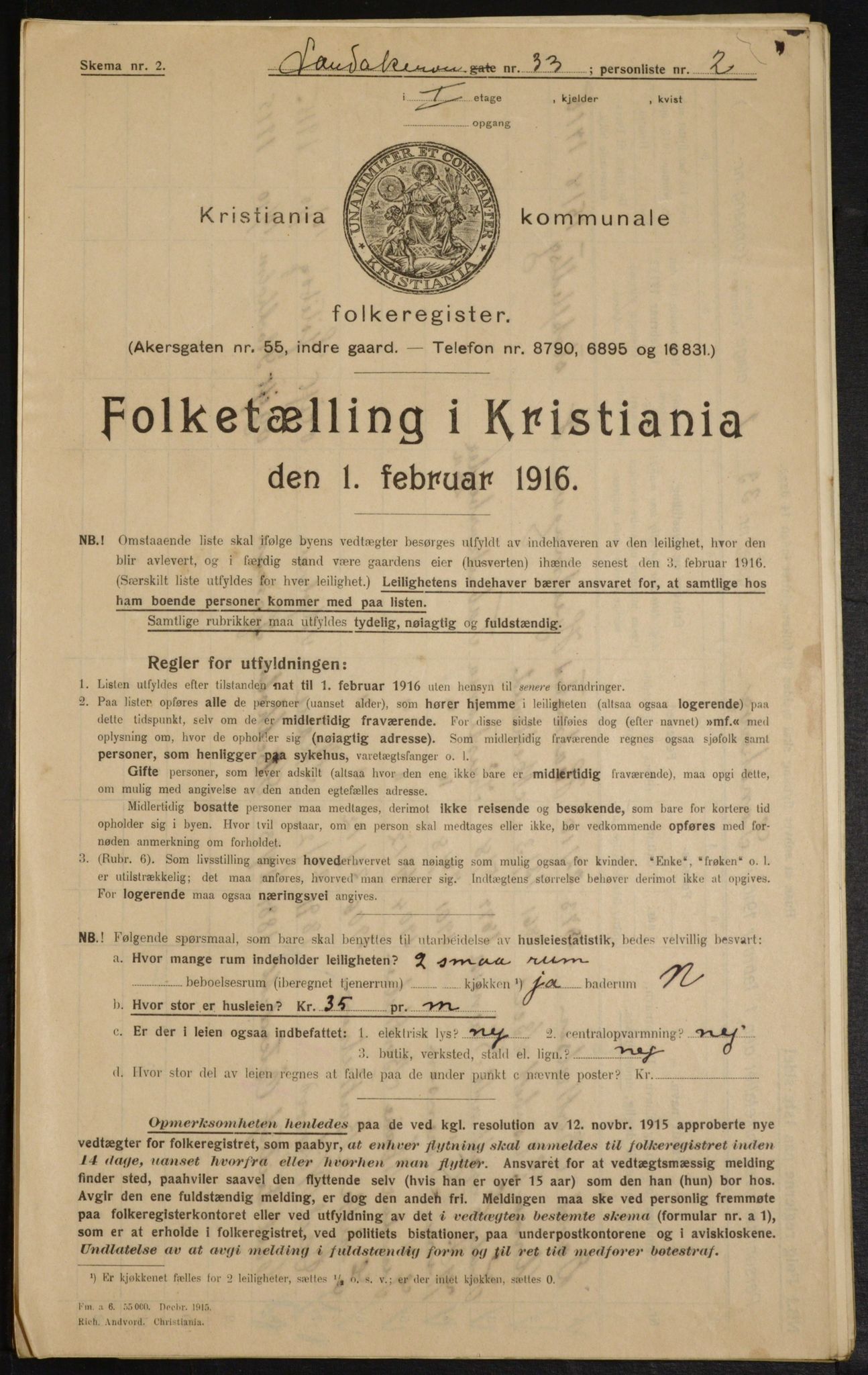 OBA, Kommunal folketelling 1.2.1916 for Kristiania, 1916, s. 89266