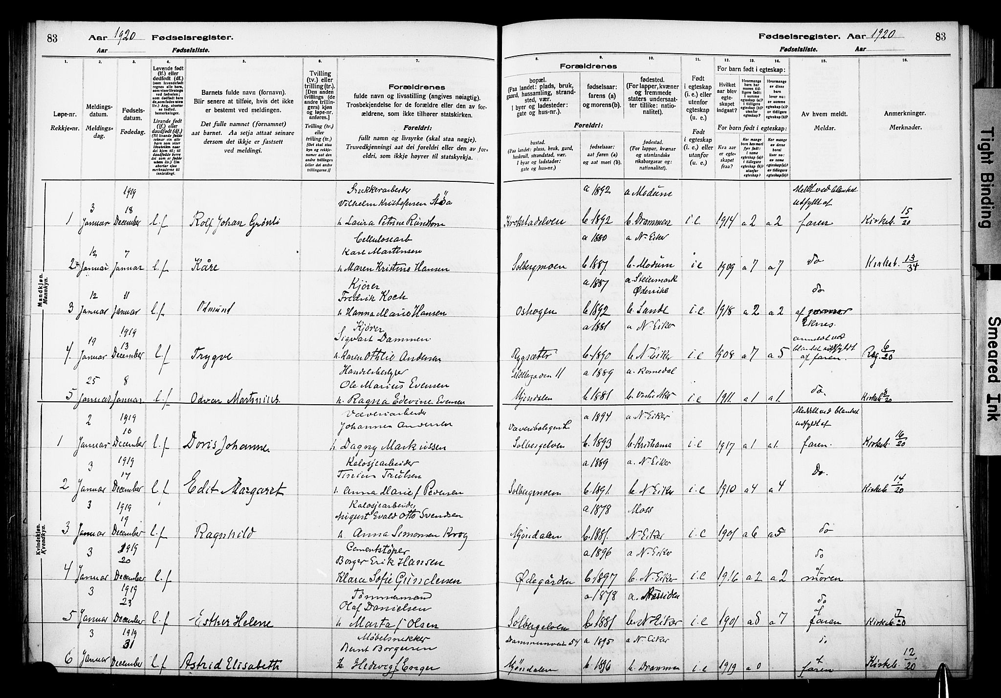 Nedre Eiker kirkebøker, AV/SAKO-A-612/J/Ja/L0001: Fødselsregister nr. 1, 1916-1925, s. 83