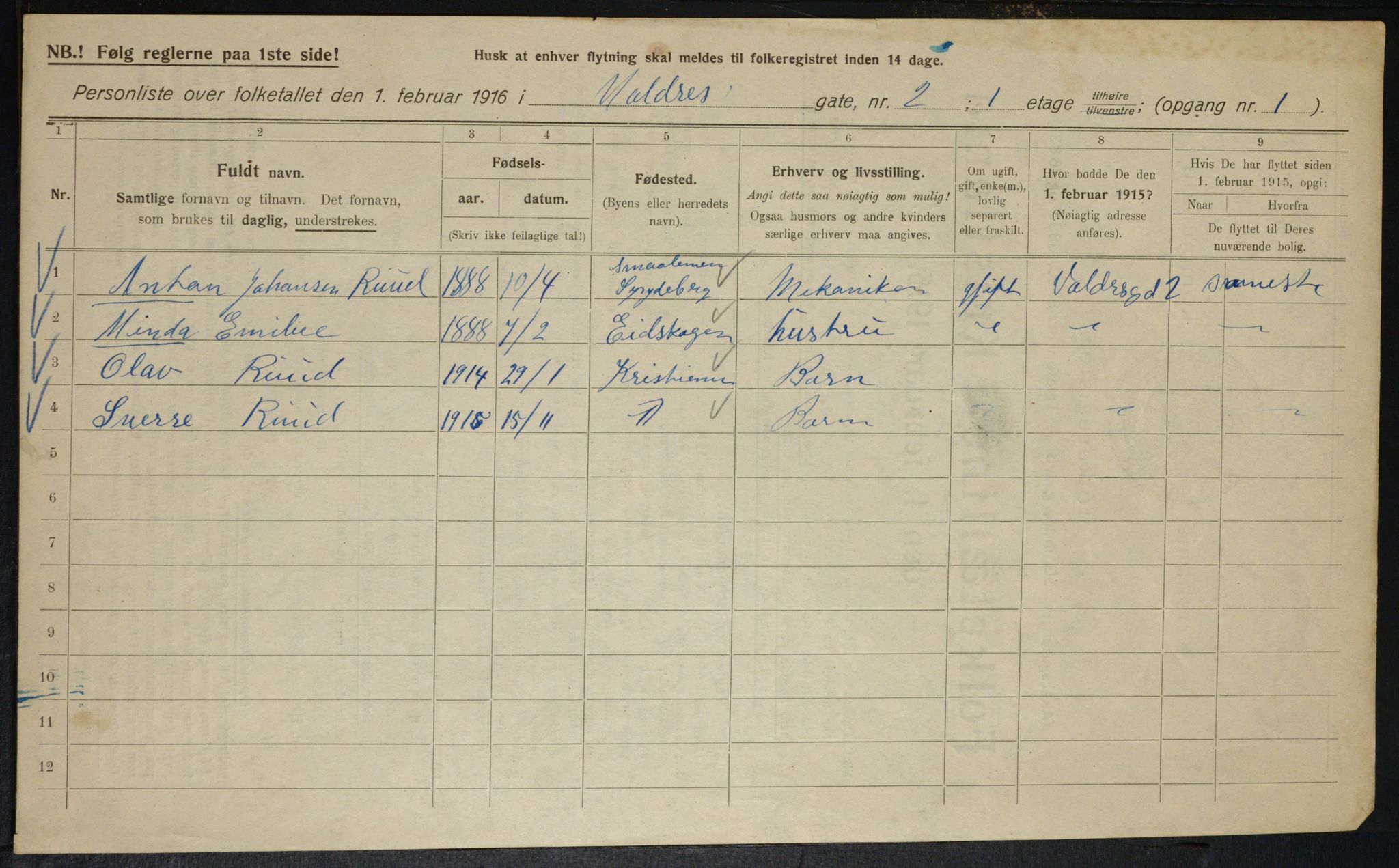 OBA, Kommunal folketelling 1.2.1916 for Kristiania, 1916, s. 125369