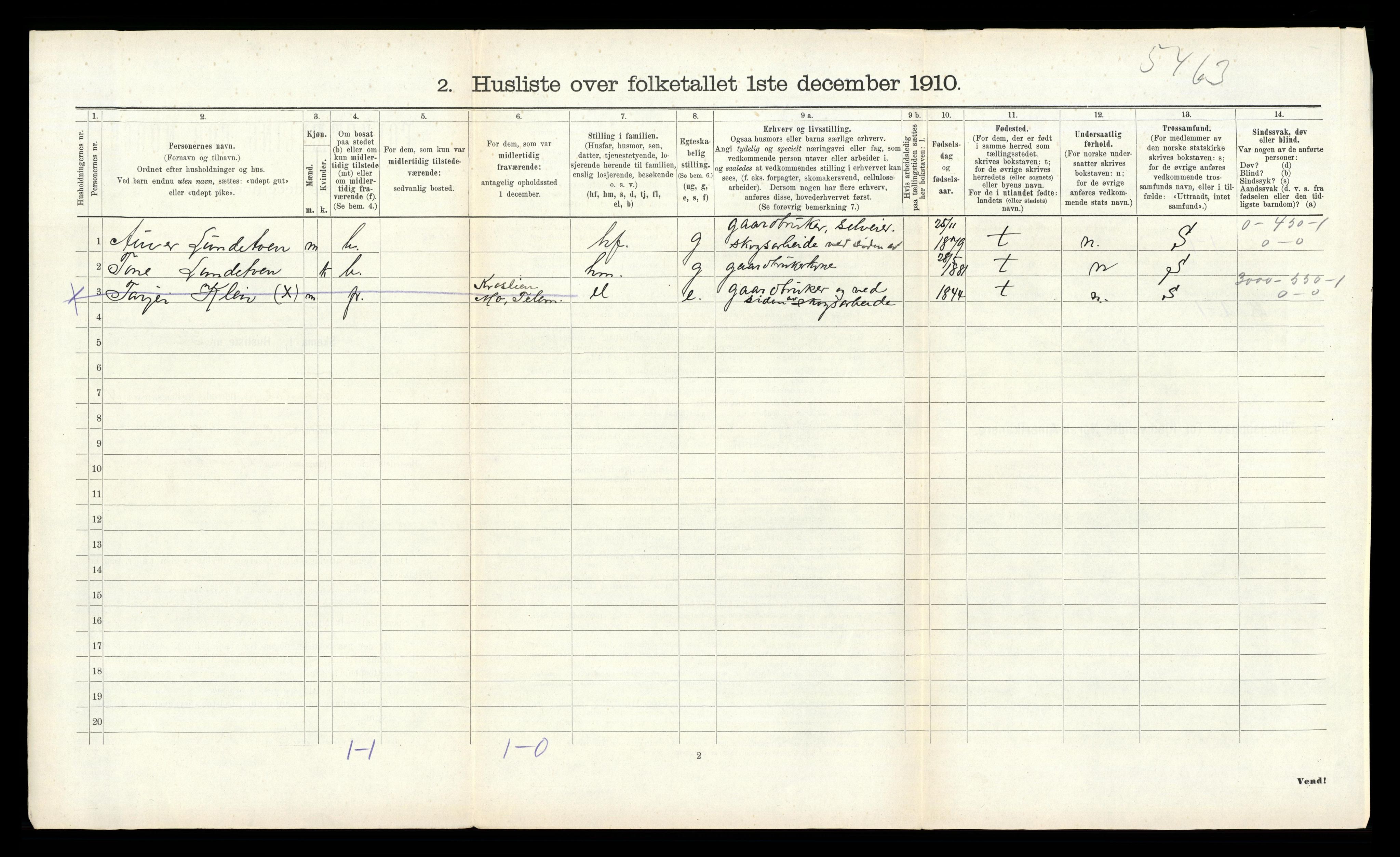 RA, Folketelling 1910 for 0831 Fyresdal herred, 1910, s. 300