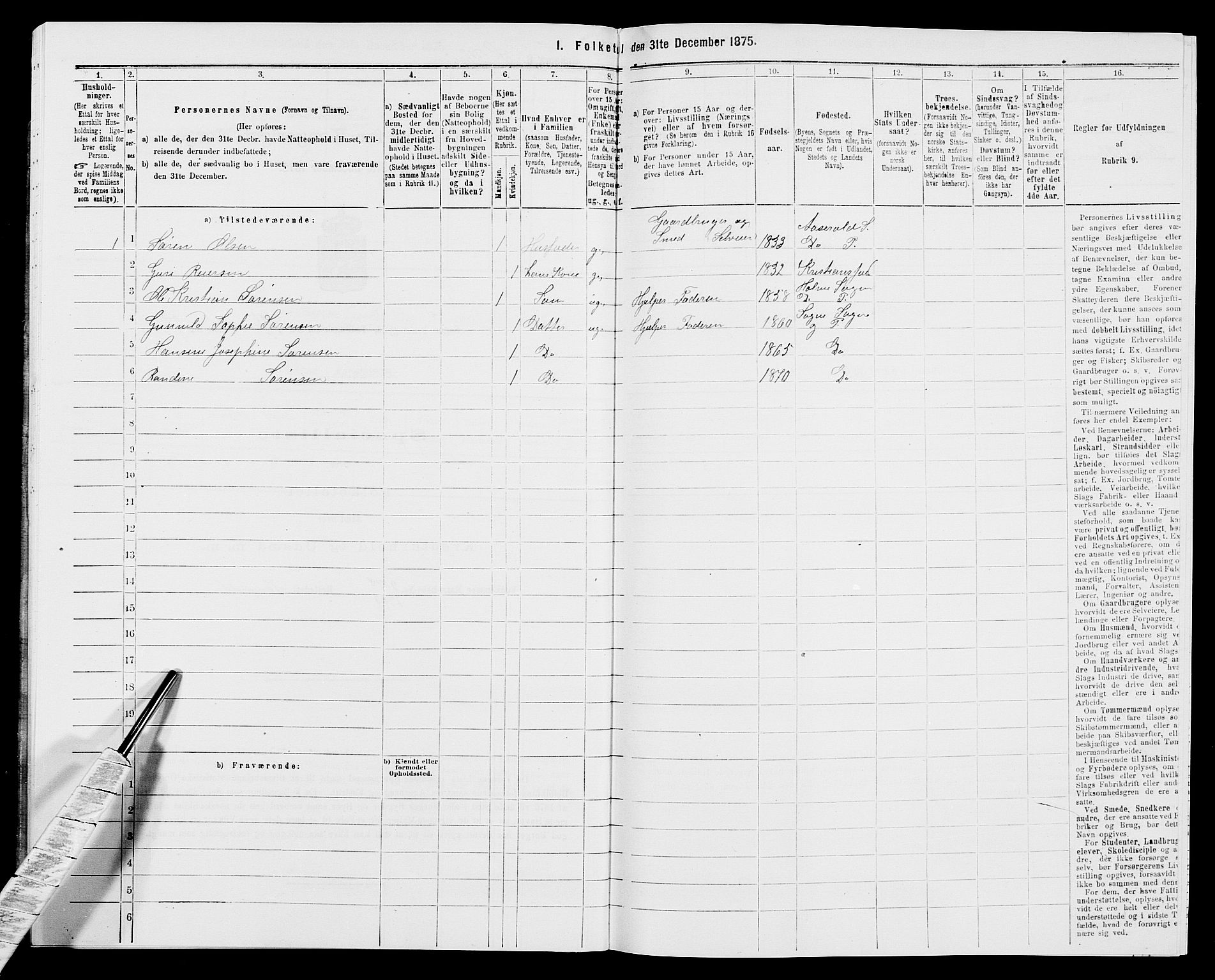 SAK, Folketelling 1875 for 1018P Søgne prestegjeld, 1875, s. 1014