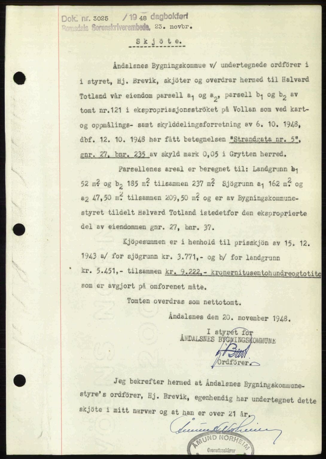 Romsdal sorenskriveri, SAT/A-4149/1/2/2C: Pantebok nr. A27, 1948-1948, Dagboknr: 3025/1948