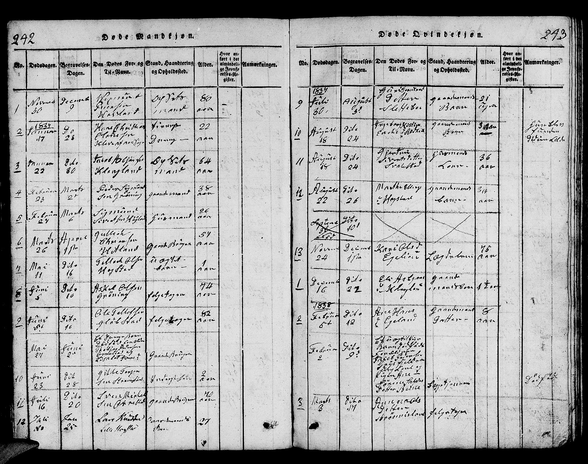 Helleland sokneprestkontor, SAST/A-101810: Klokkerbok nr. B 1, 1815-1841, s. 242-243