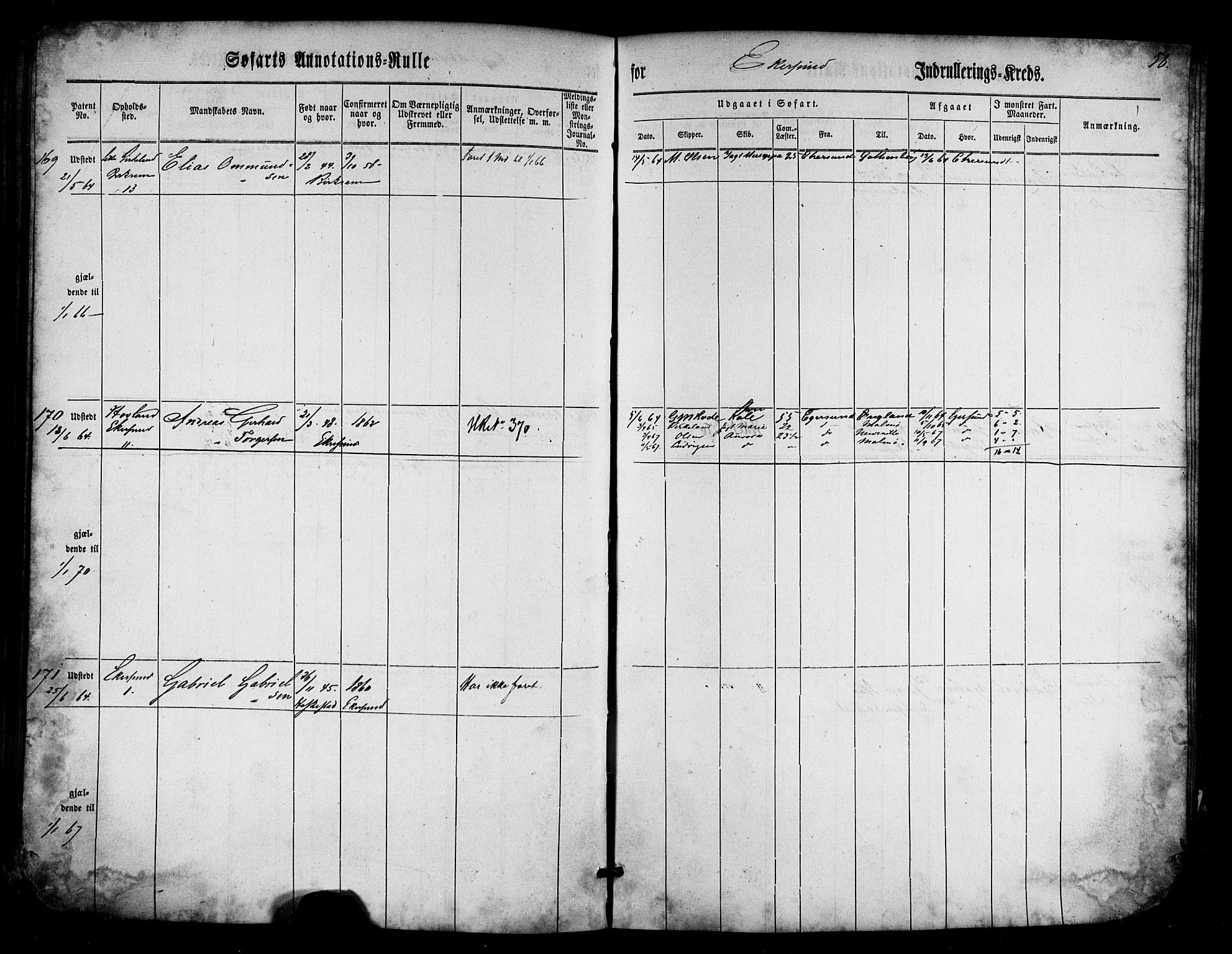 Egersund mønstringskrets, AV/SAK-2031-0019/F/Fa/L0003: Annotasjonsrulle nr 1-285, Ø-1, 1860-1868, s. 73