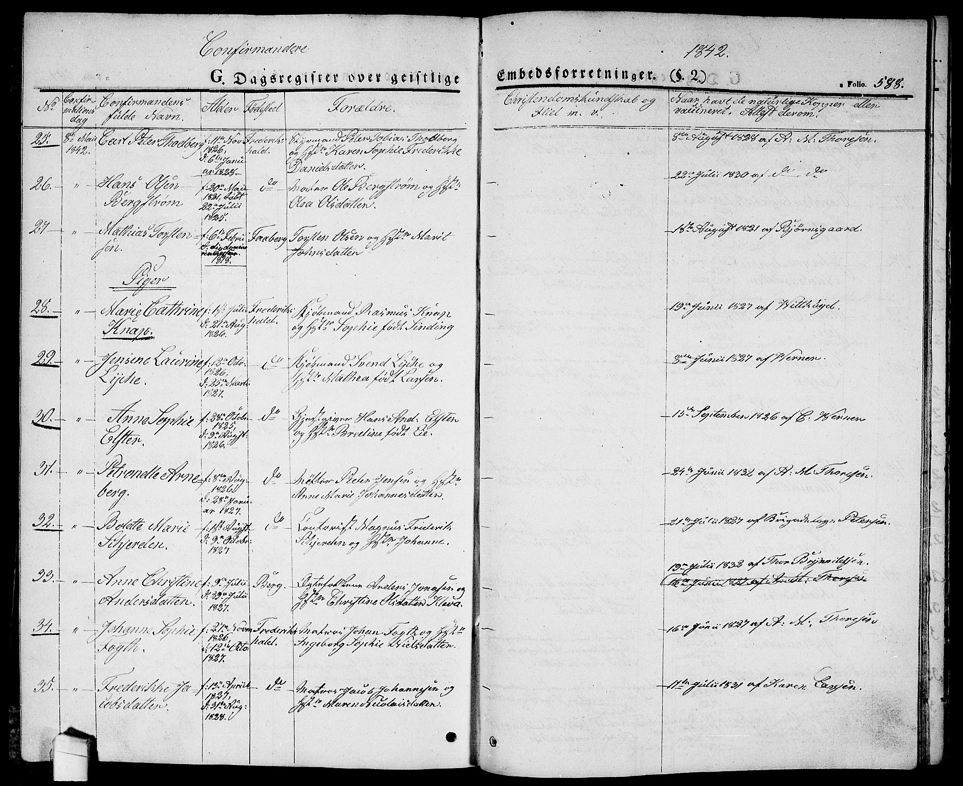 Halden prestekontor Kirkebøker, AV/SAO-A-10909/G/Ga/L0003: Klokkerbok nr. 3, 1834-1844, s. 588