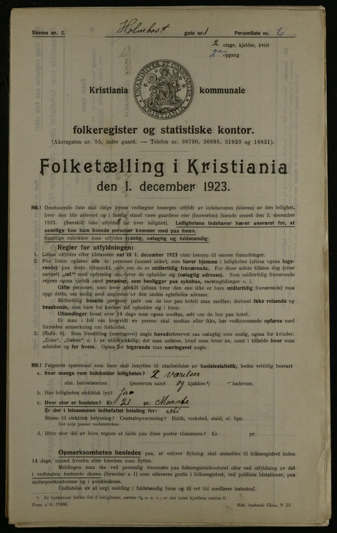 OBA, Kommunal folketelling 1.12.1923 for Kristiania, 1923, s. 45585