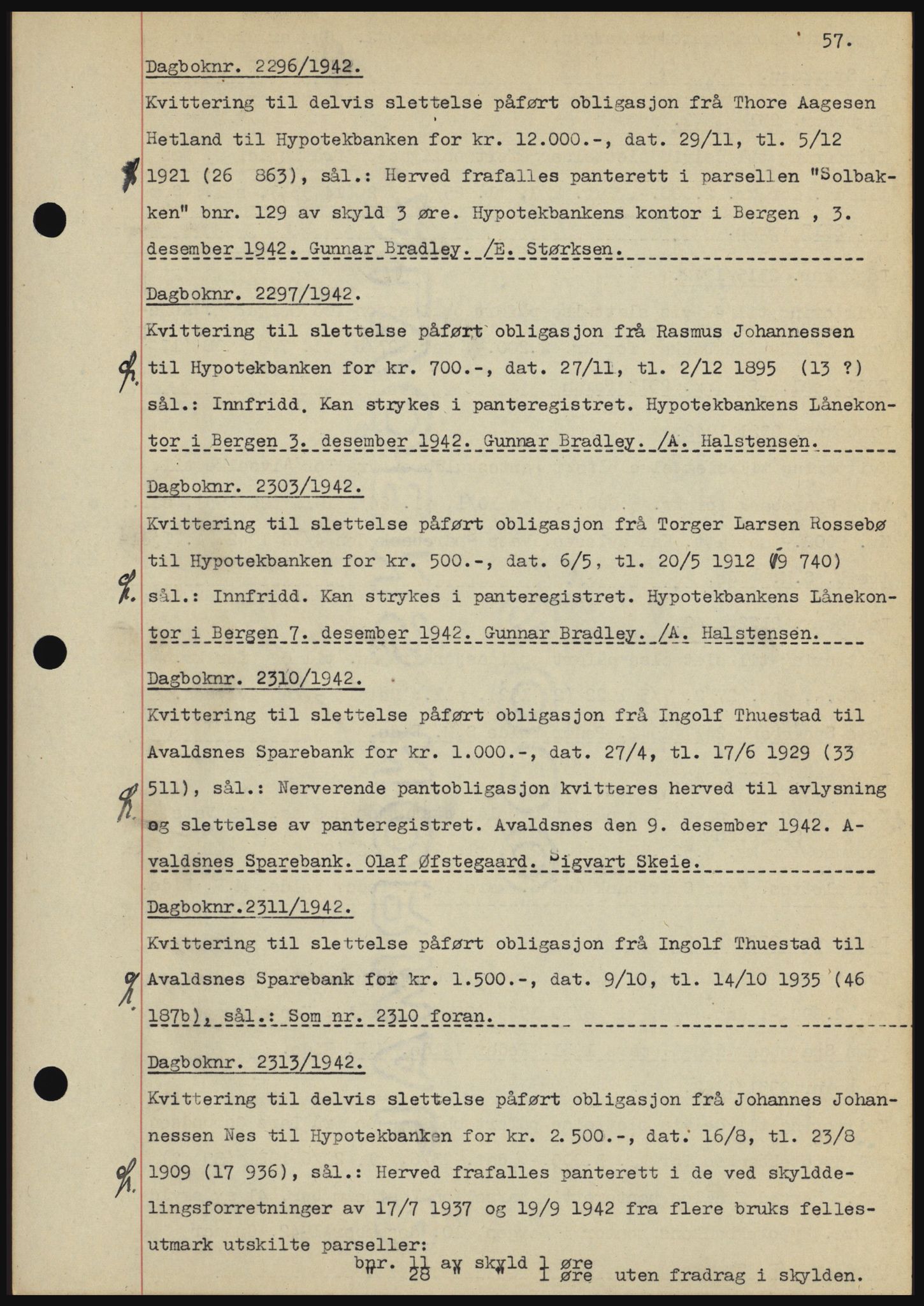 Karmsund sorenskriveri, SAST/A-100311/01/II/IIBBE/L0008: Pantebok nr. B 54, 1942-1943, Dagboknr: 2296/1942