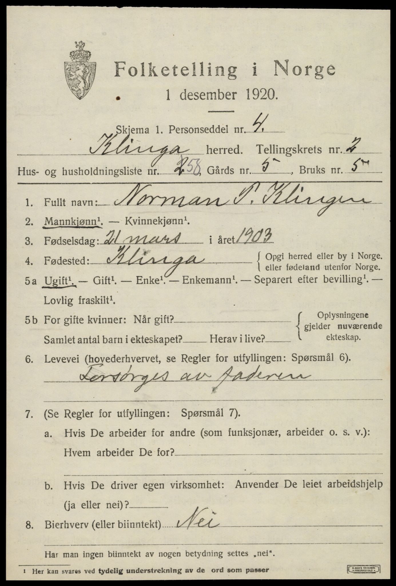 SAT, Folketelling 1920 for 1746 Klinga herred, 1920, s. 2063