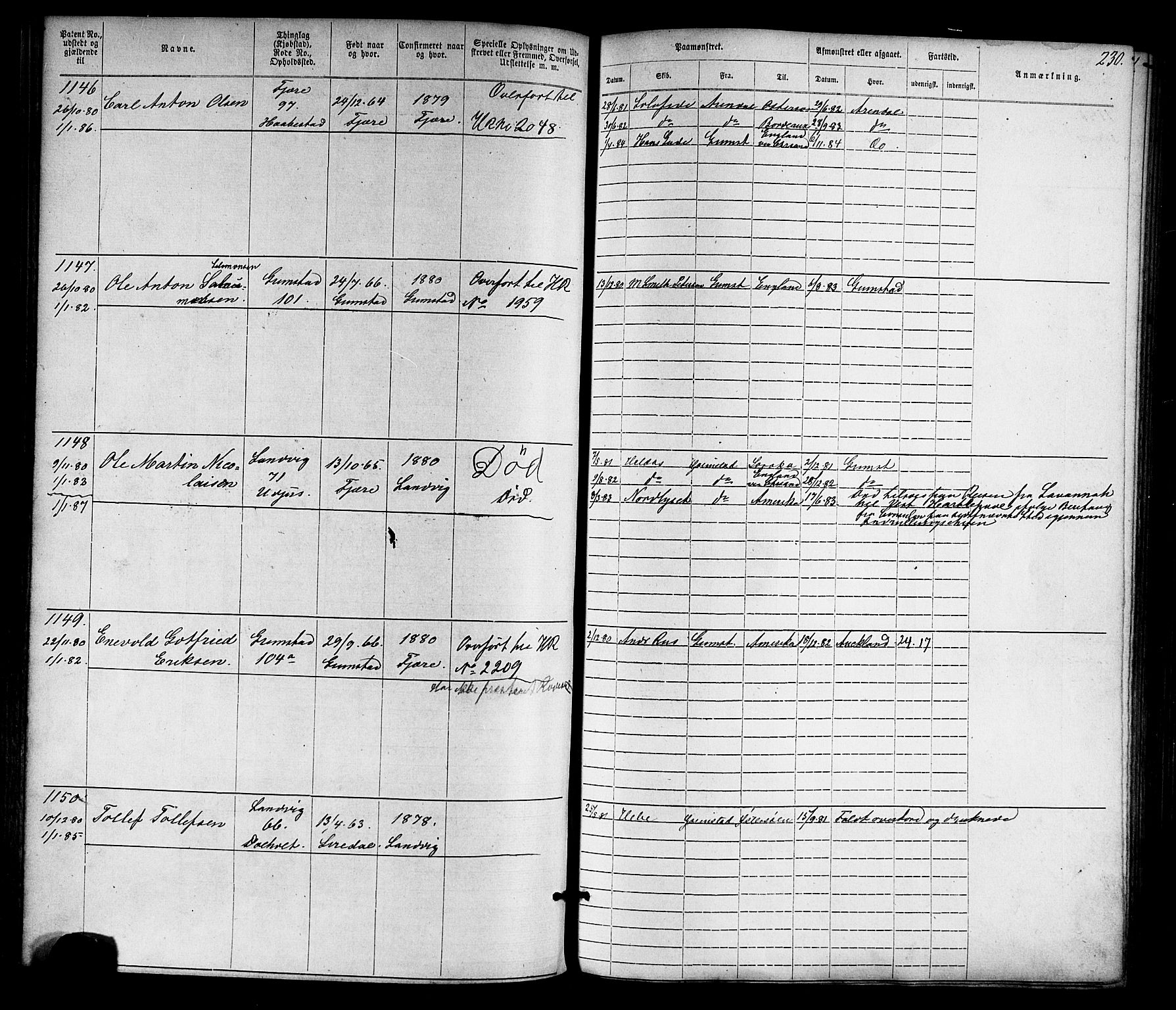 Grimstad mønstringskrets, AV/SAK-2031-0013/F/Fa/L0005: Annotasjonsrulle nr 1-1910 med register, V-18, 1870-1892, s. 262