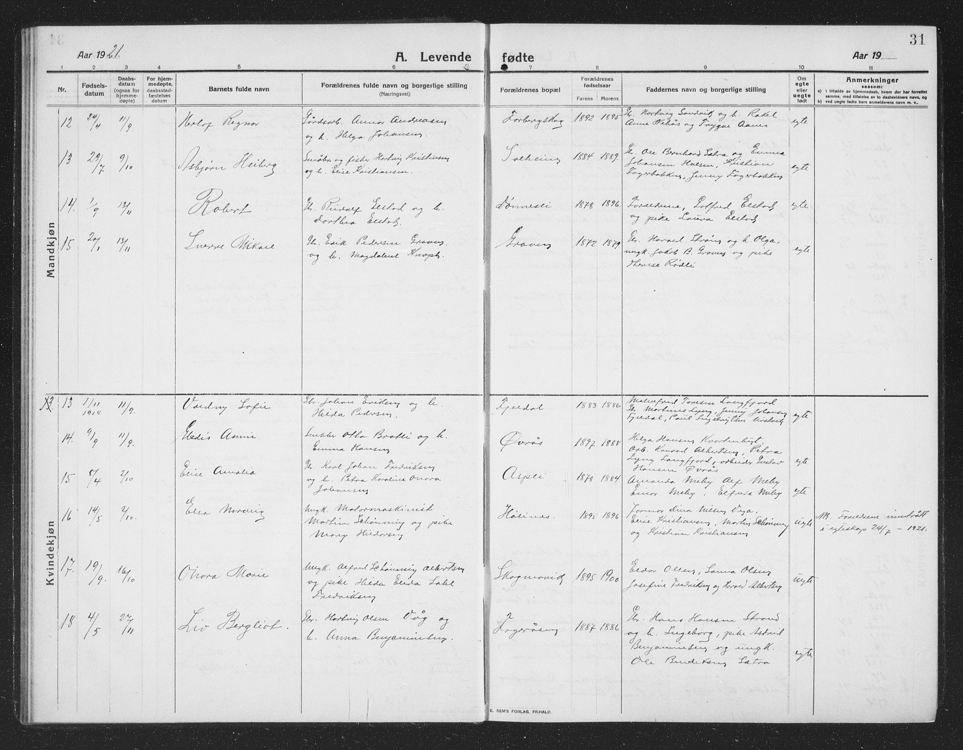 Ministerialprotokoller, klokkerbøker og fødselsregistre - Nordland, AV/SAT-A-1459/814/L0231: Klokkerbok nr. 814C04, 1912-1926, s. 31