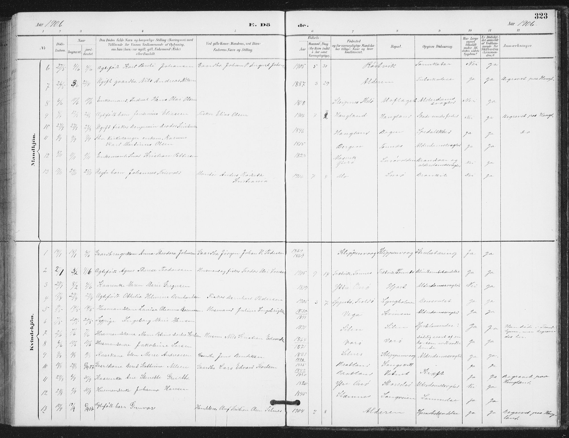 Ministerialprotokoller, klokkerbøker og fødselsregistre - Nordland, AV/SAT-A-1459/839/L0573: Klokkerbok nr. 839C03, 1892-1917, s. 323