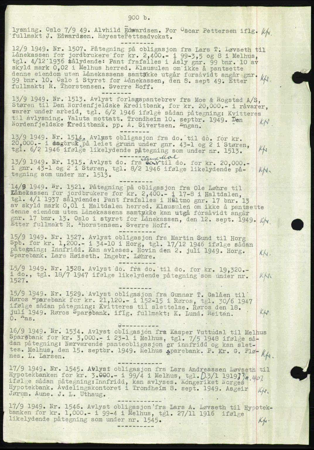 Gauldal sorenskriveri, SAT/A-0014/1/2/2C: Pantebok nr. A8, 1949-1949, Dagboknr: 1507/1949