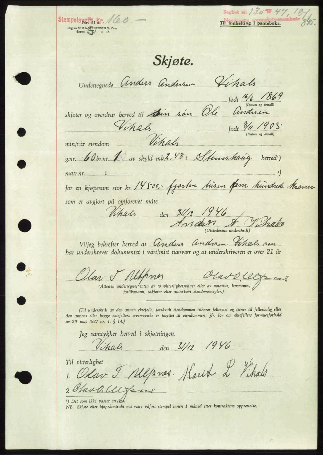 Nordmøre sorenskriveri, AV/SAT-A-4132/1/2/2Ca: Pantebok nr. A103, 1946-1947, Dagboknr: 130/1947