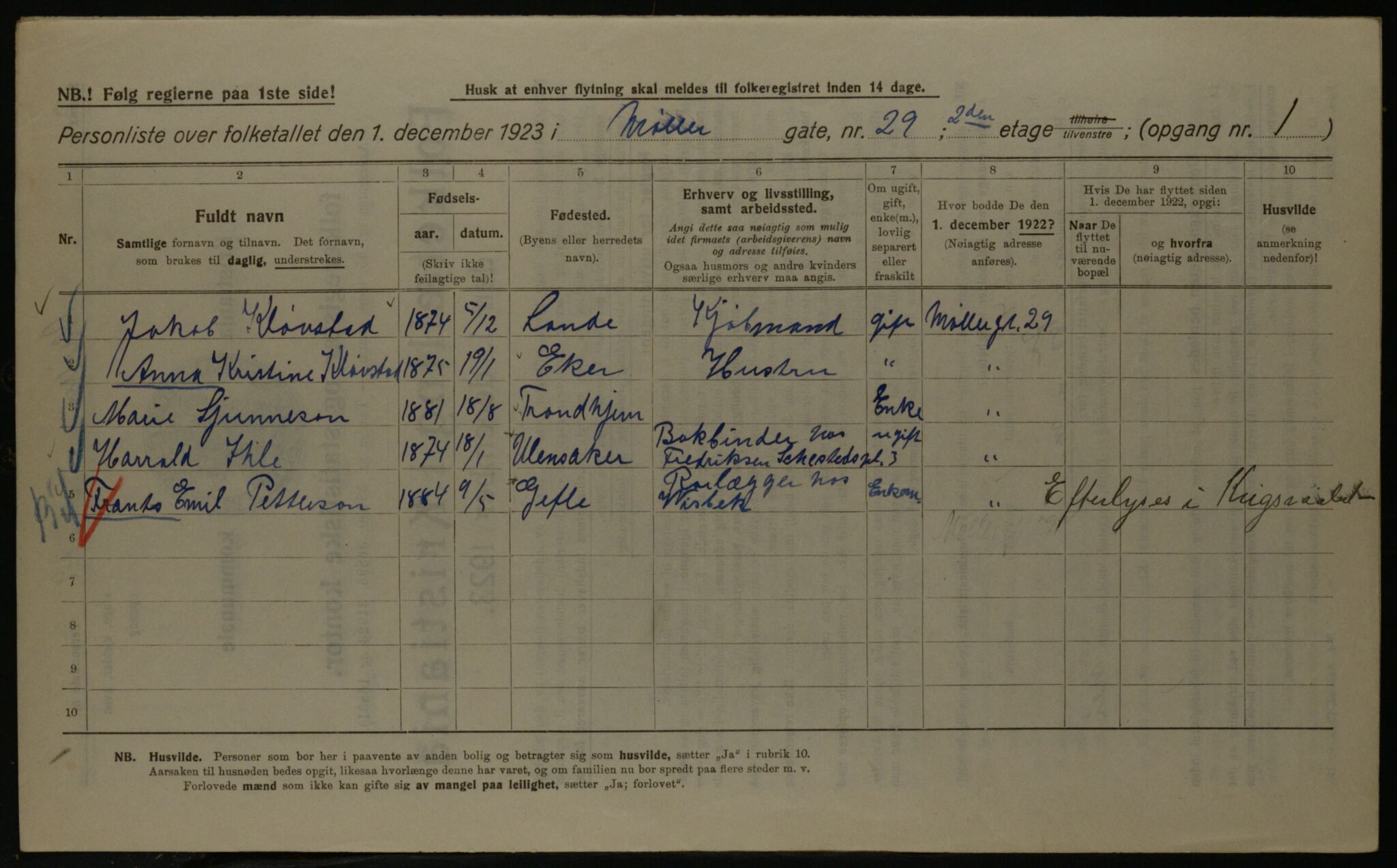 OBA, Kommunal folketelling 1.12.1923 for Kristiania, 1923, s. 75657