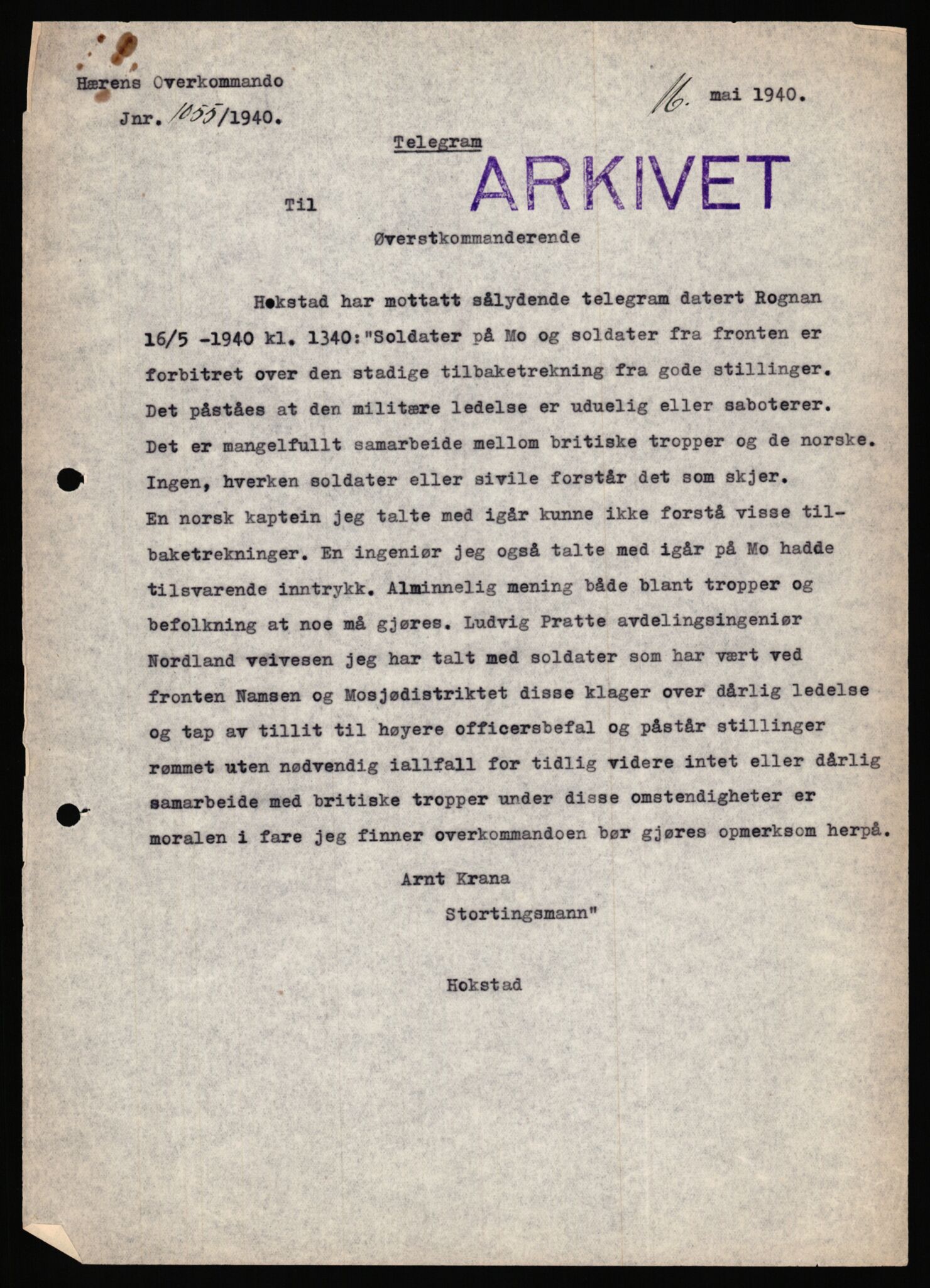 Forsvaret, Forsvarets krigshistoriske avdeling, AV/RA-RAFA-2017/Y/Ya/L0031: II-C-11-51 - Hærens overkommando, 1940, s. 628