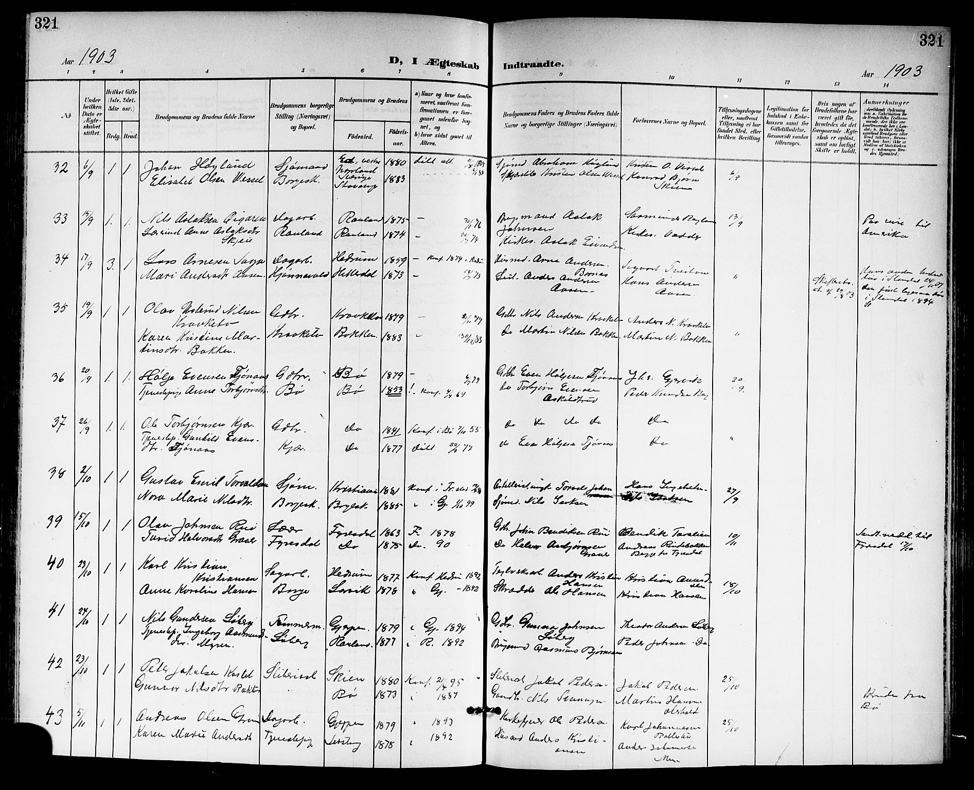 Gjerpen kirkebøker, AV/SAKO-A-265/G/Ga/L0003: Klokkerbok nr. I 3, 1901-1919, s. 321