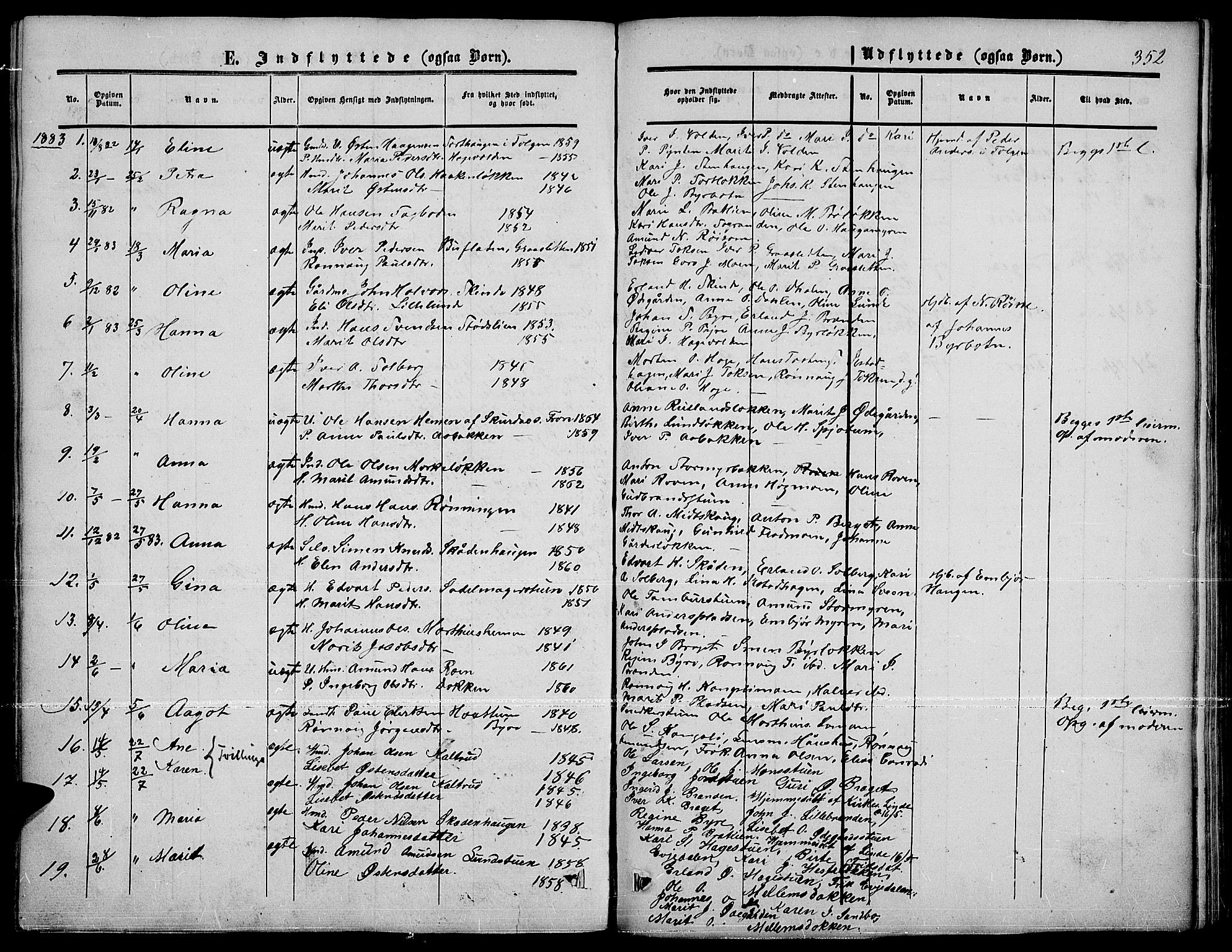 Nord-Fron prestekontor, SAH/PREST-080/H/Ha/Hab/L0001: Klokkerbok nr. 1, 1851-1883, s. 352