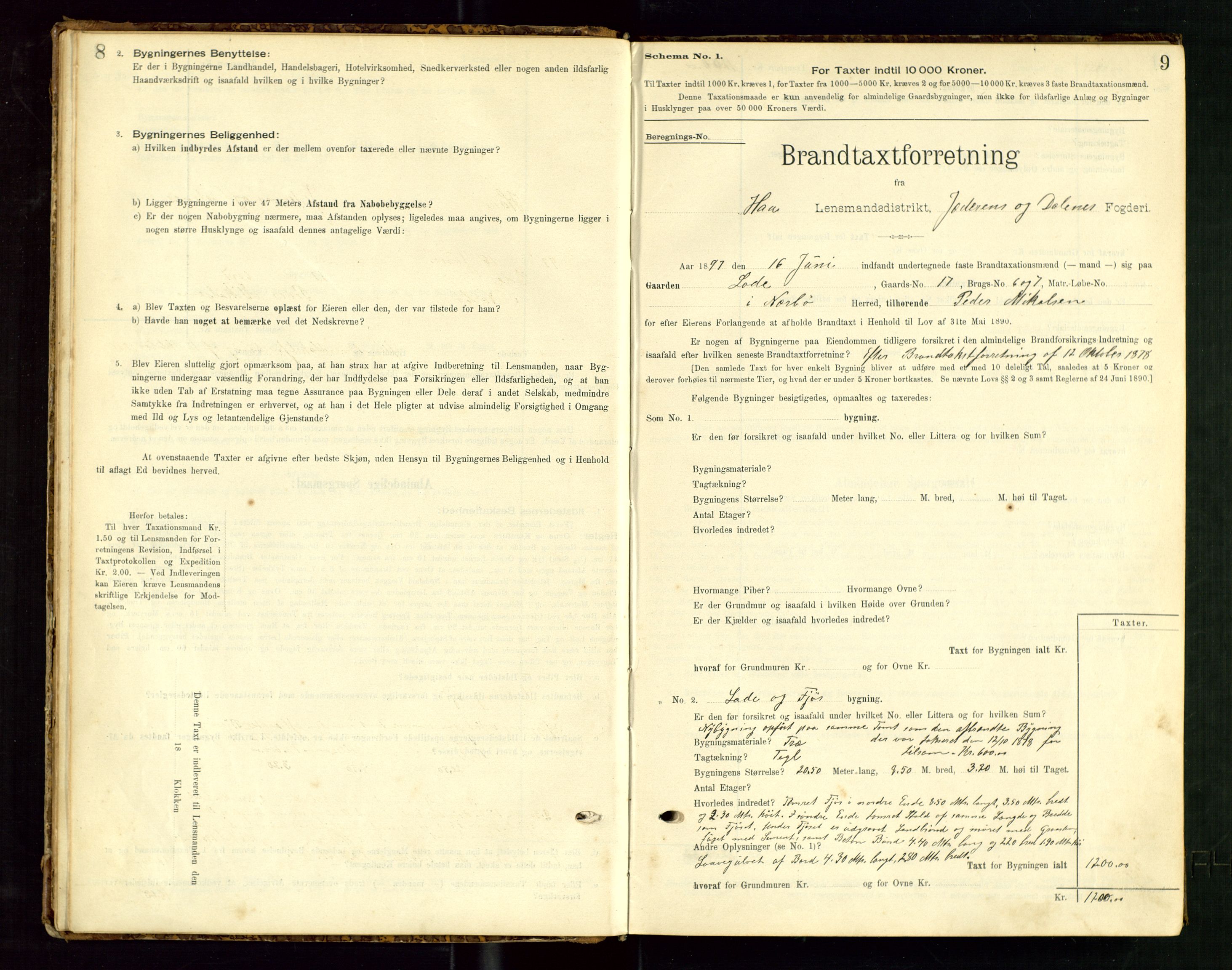 Hå lensmannskontor, SAST/A-100456/Goa/L0003: Takstprotokoll (skjema), 1895-1911, s. 8-9