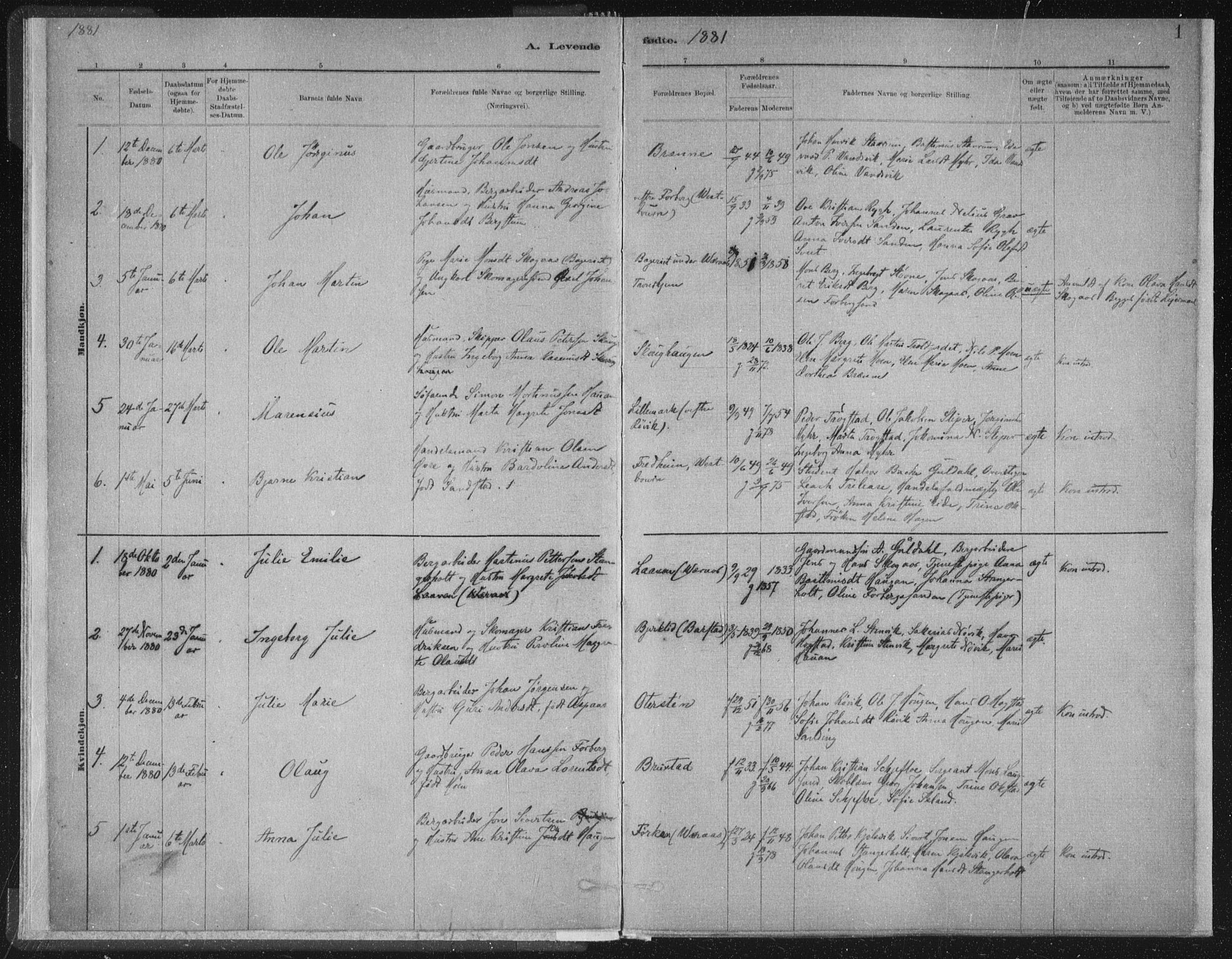 Ministerialprotokoller, klokkerbøker og fødselsregistre - Nord-Trøndelag, AV/SAT-A-1458/722/L0220: Ministerialbok nr. 722A07, 1881-1908, s. 1