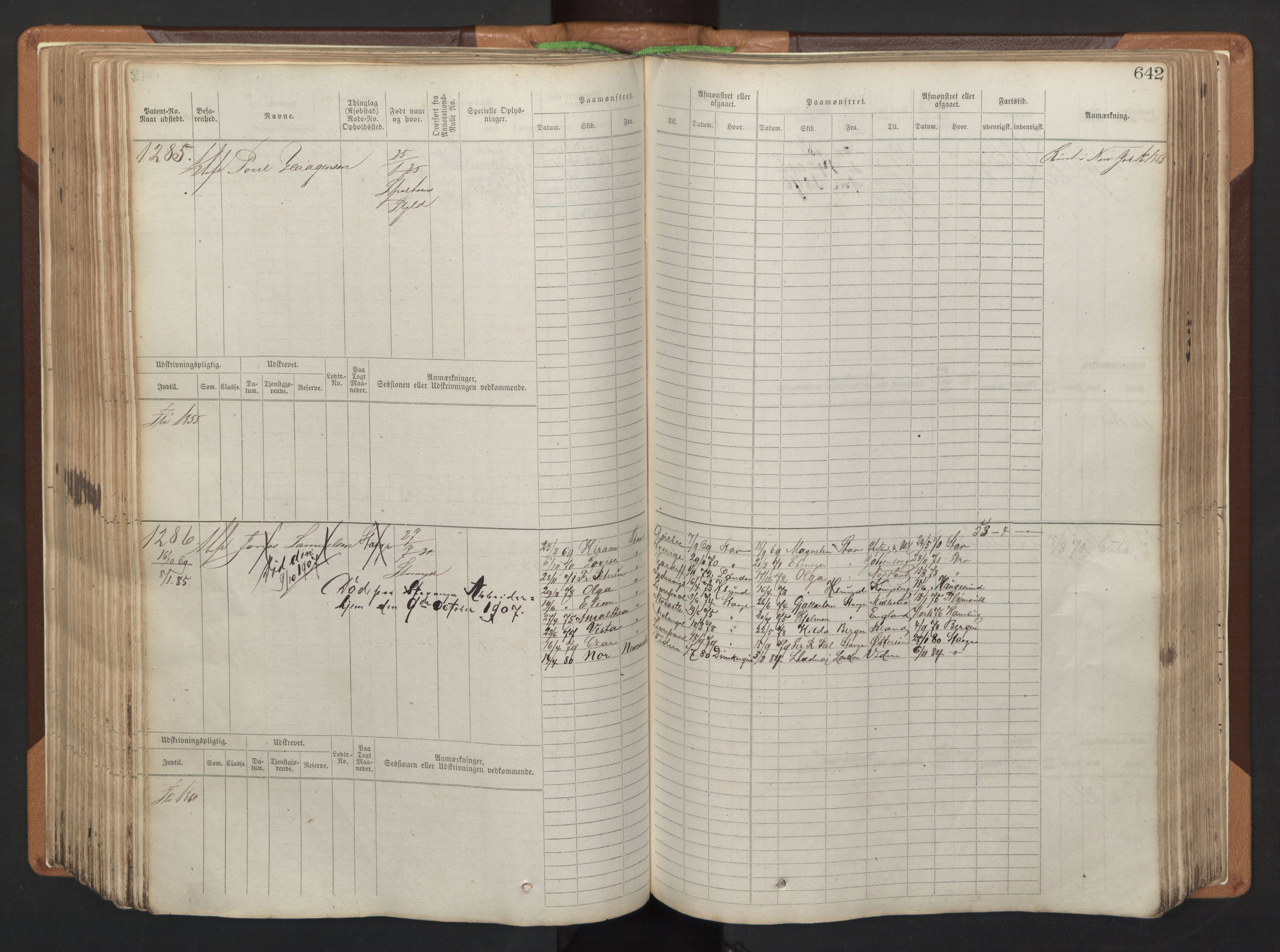 Stavanger sjømannskontor, AV/SAST-A-102006/F/Fb/Fbb/L0005: Sjøfartshovedrulle, patentnr. 793-1606 (del 2), 1869-1880, s. 252