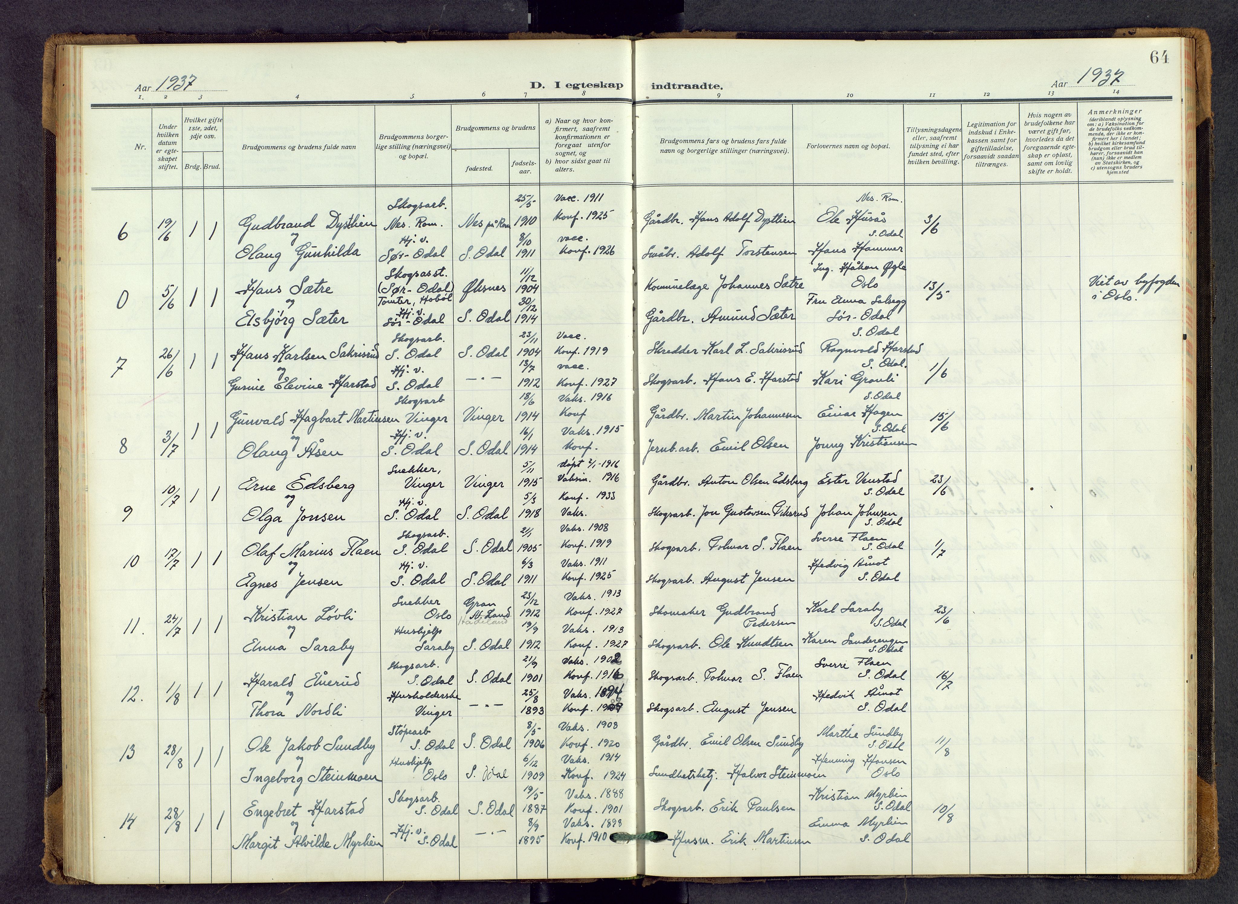 Sør-Odal prestekontor, AV/SAH-PREST-030/H/Ha/Haa/L0011: Ministerialbok nr. 11, 1922-1945, s. 64