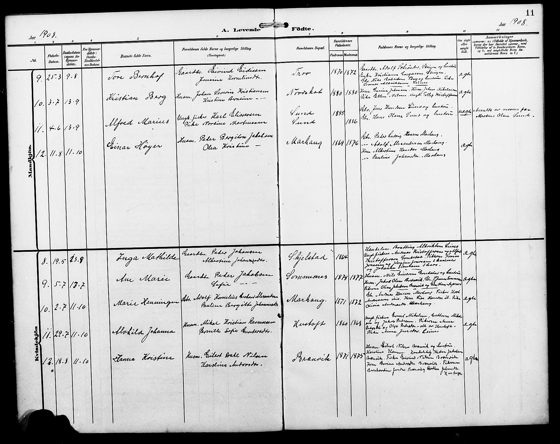 Ministerialprotokoller, klokkerbøker og fødselsregistre - Nordland, AV/SAT-A-1459/857/L0829: Klokkerbok nr. 857C04, 1906-1916, s. 11